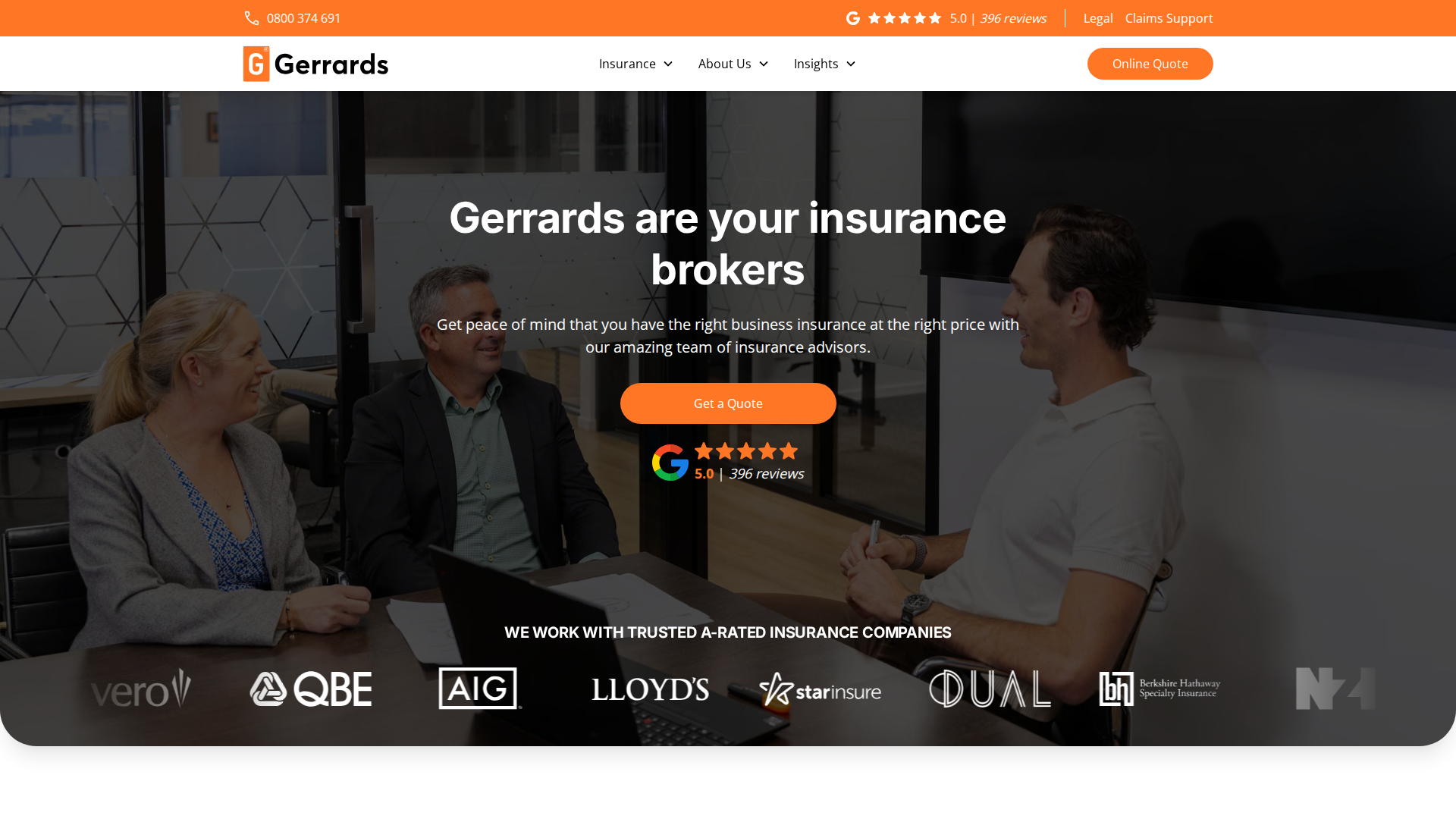 Website snapshot for Gerrards Insurance Brokers