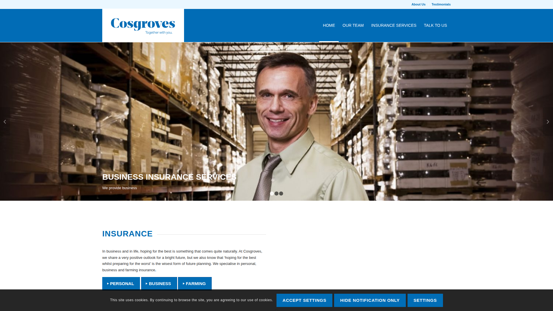 Website snapshot for Cosgroves Insurance