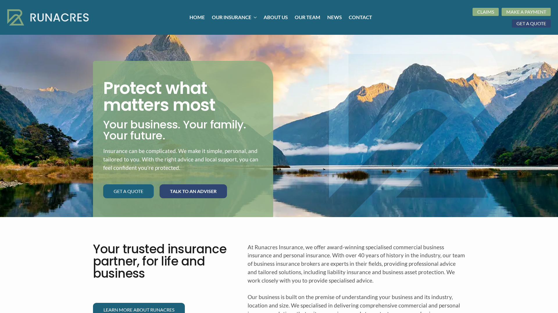 Website snapshot for Runacres Insurance
