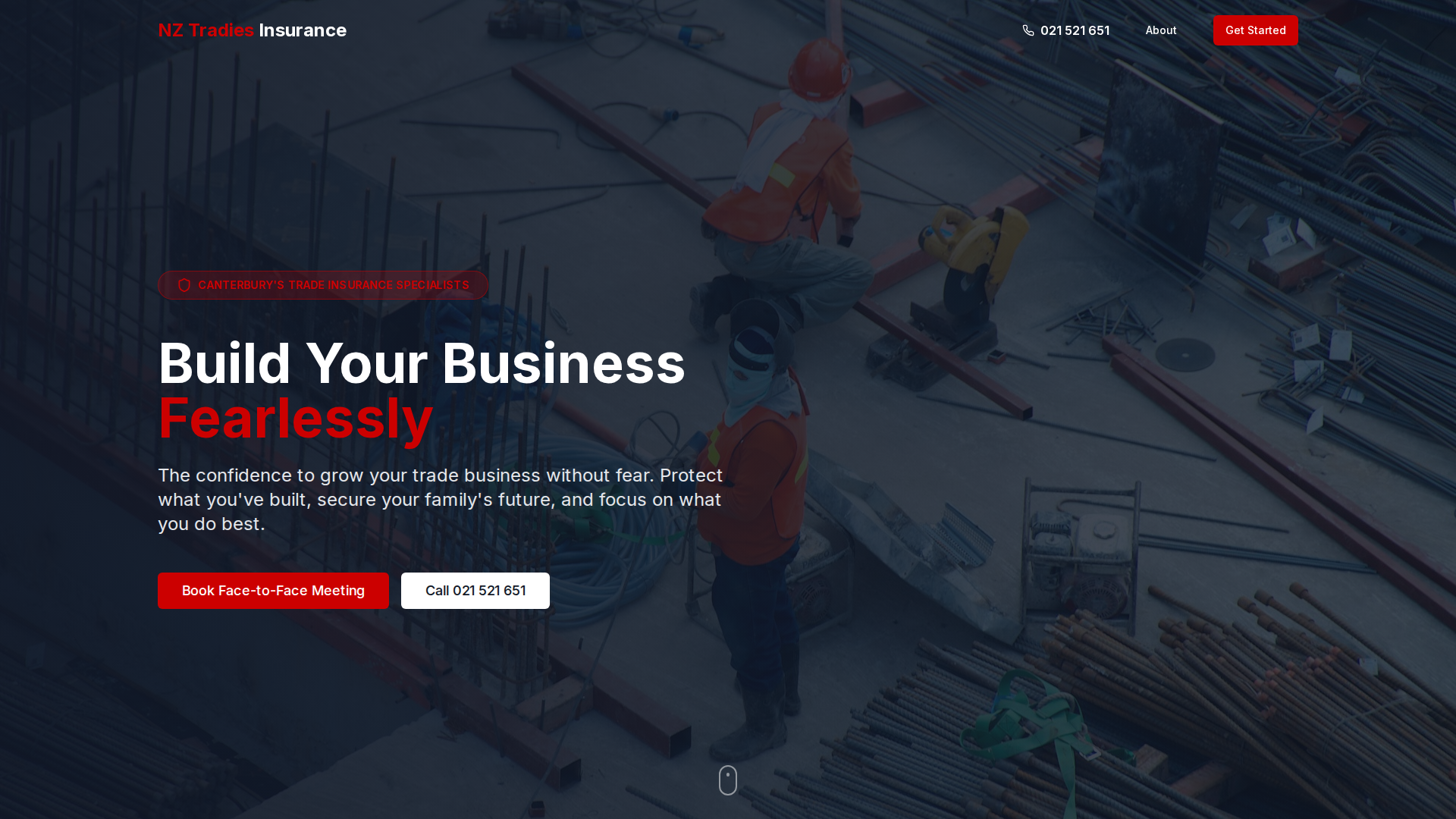 Website snapshot for NZ Tradies Insurance