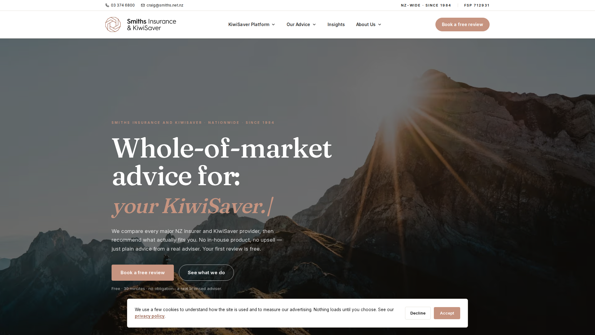 Website snapshot for Smiths Insurance and KiwiSaver
