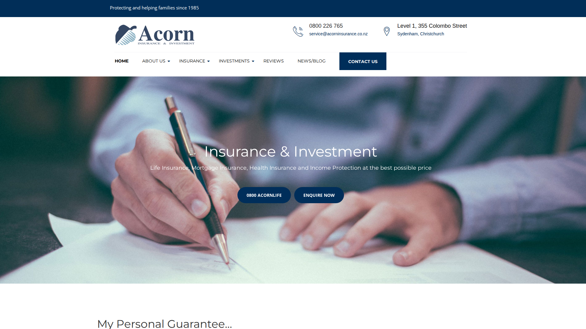 Website snapshot for Acorn Insurance & Investment Ltd