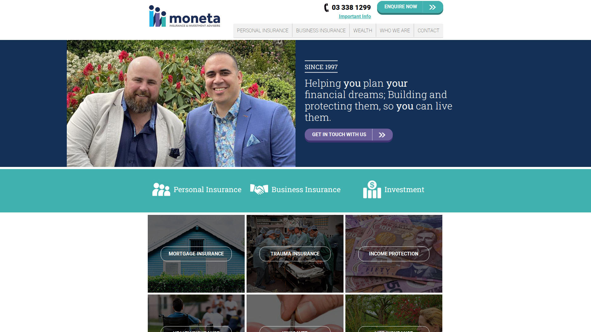 Website snapshot for Moneta Insurance and Investment