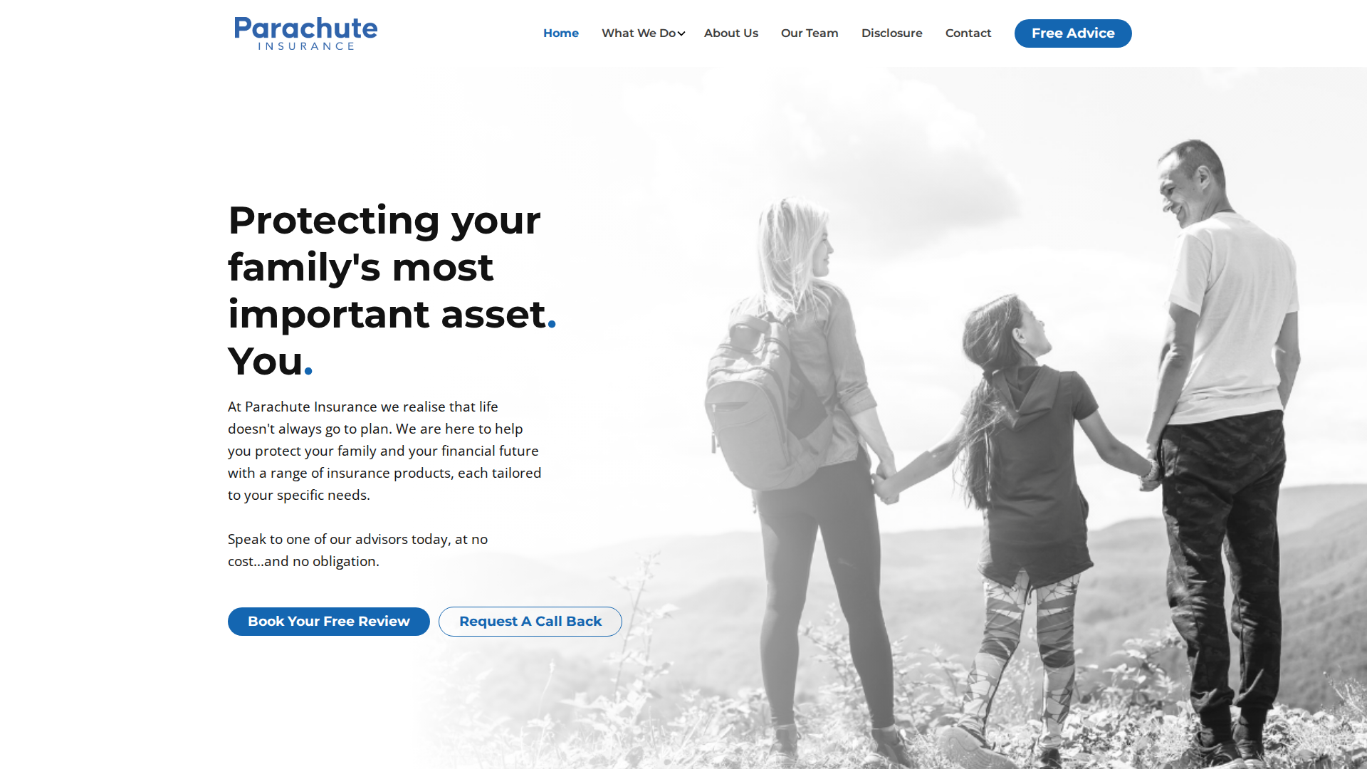 Website snapshot for Parachute Insurance Advisory