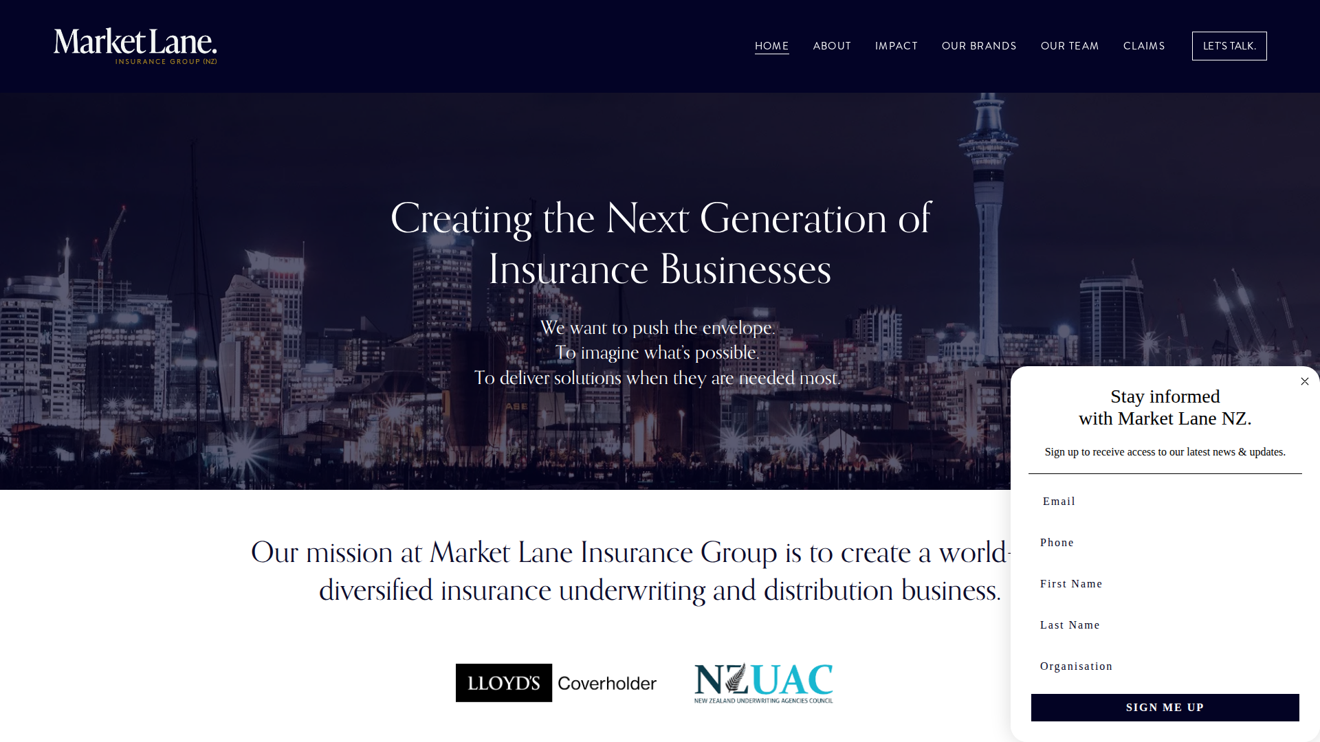 Website snapshot for Market Lane Insurance Group