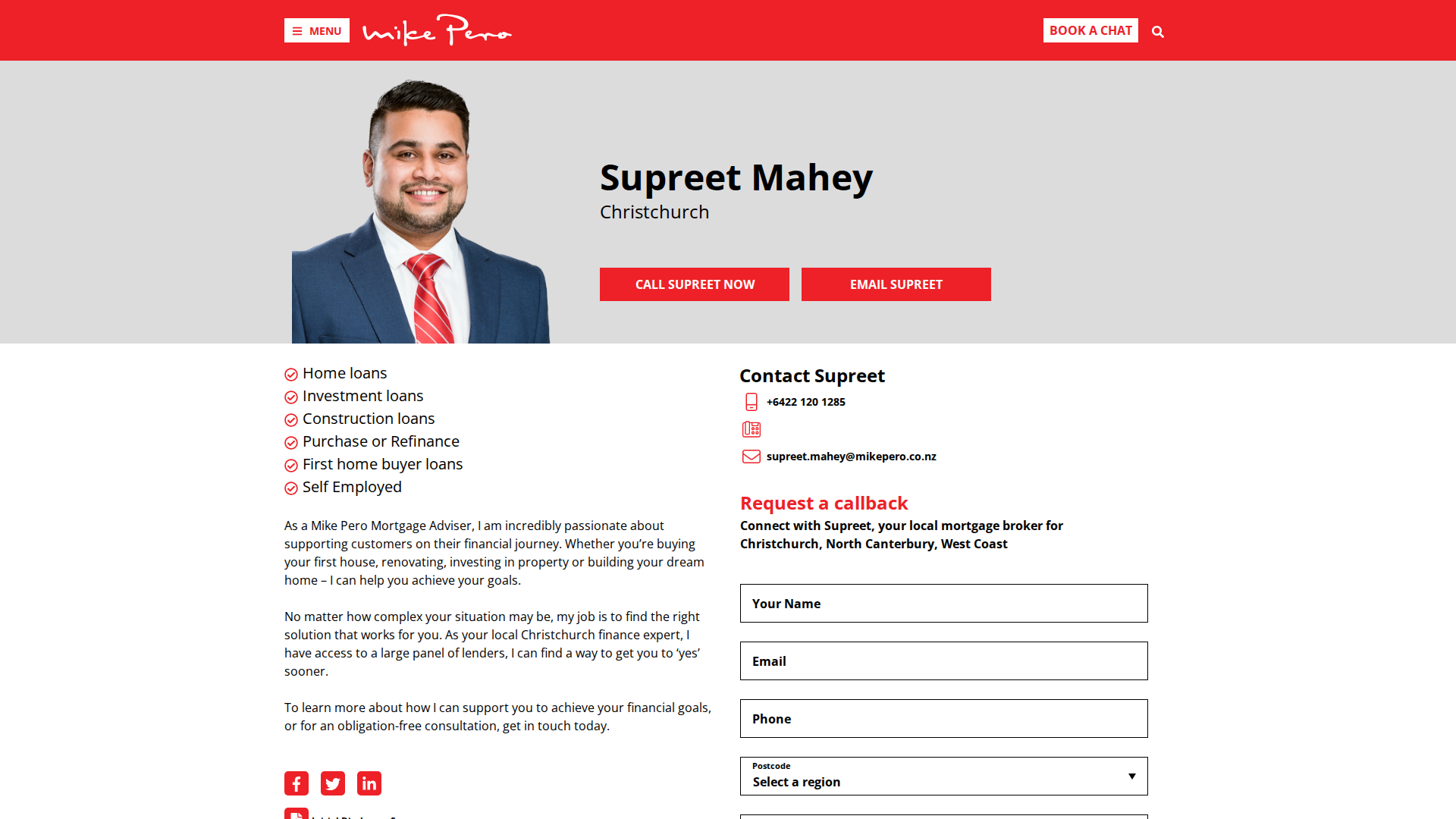 Website snapshot for Supreet Mahey - Mike Pero Mortgages Christchurch