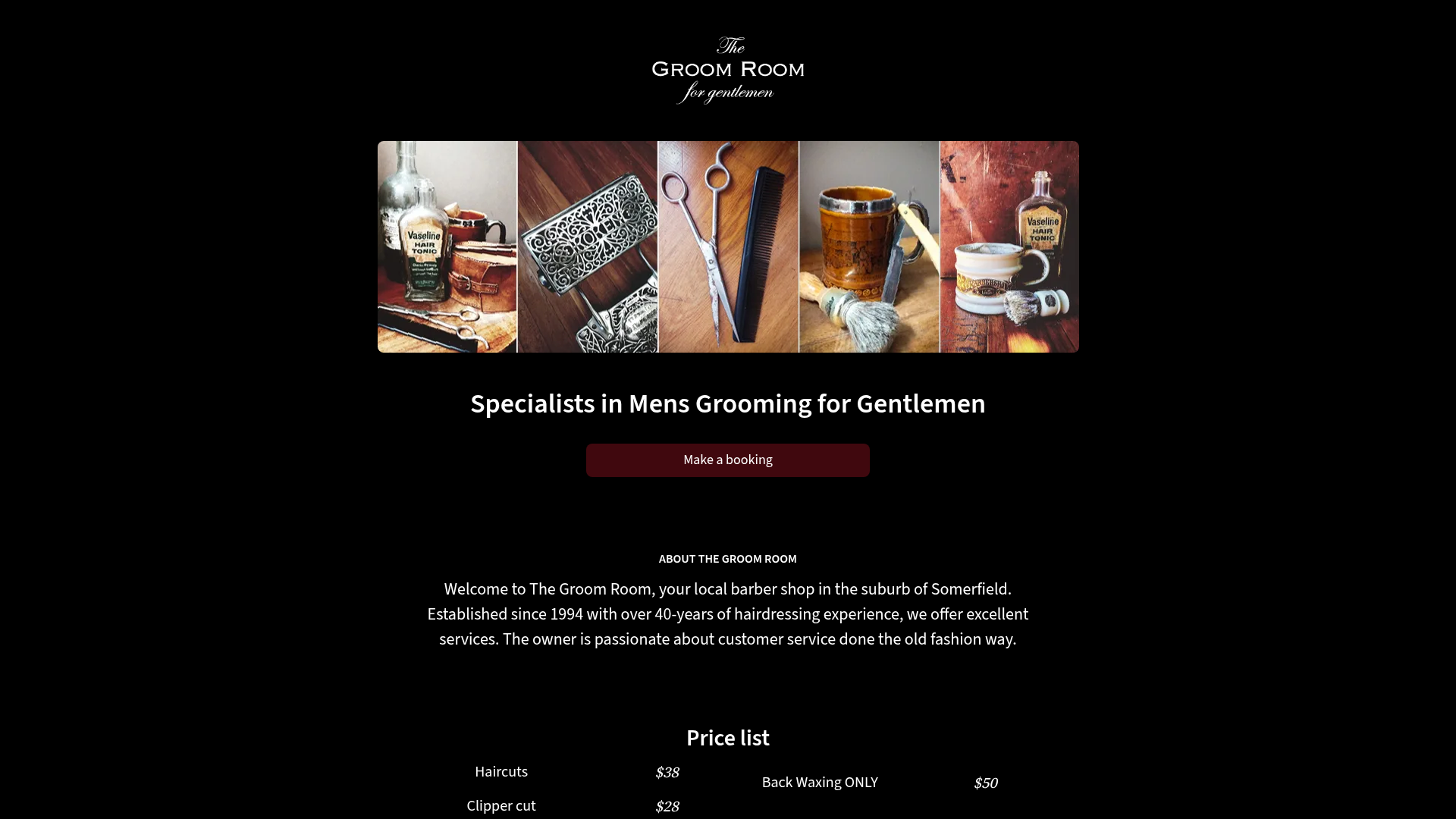 Website snapshot for The Groom Room for gentlemen