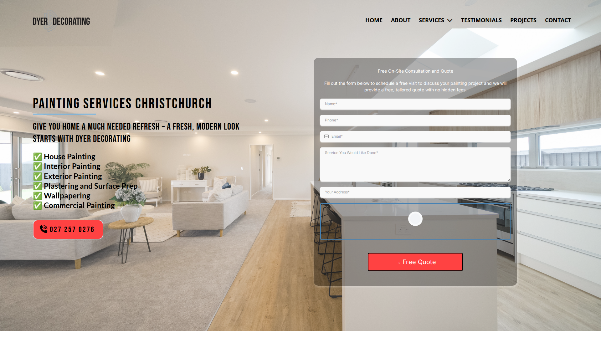 Website snapshot for Dyer Decorating