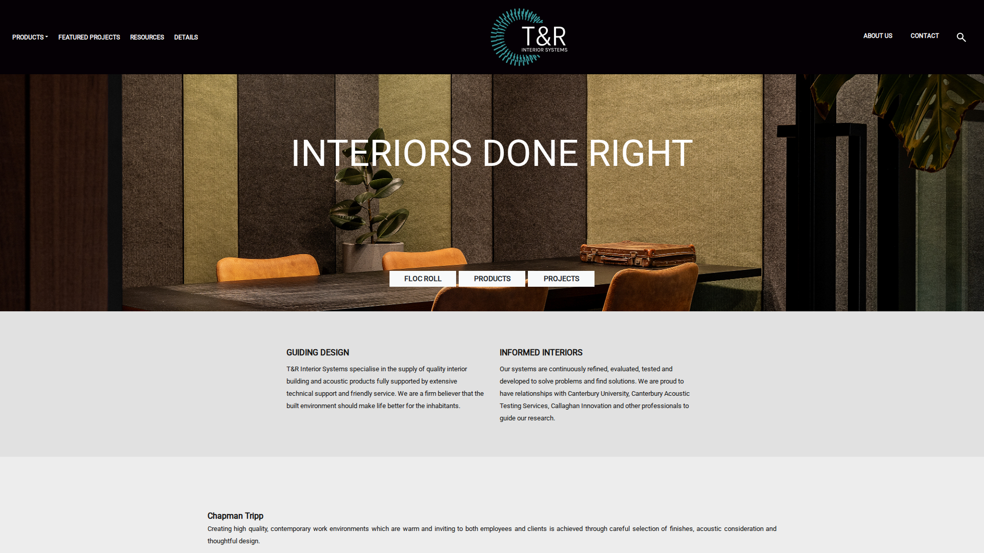 Website snapshot for T&R Interior Systems
