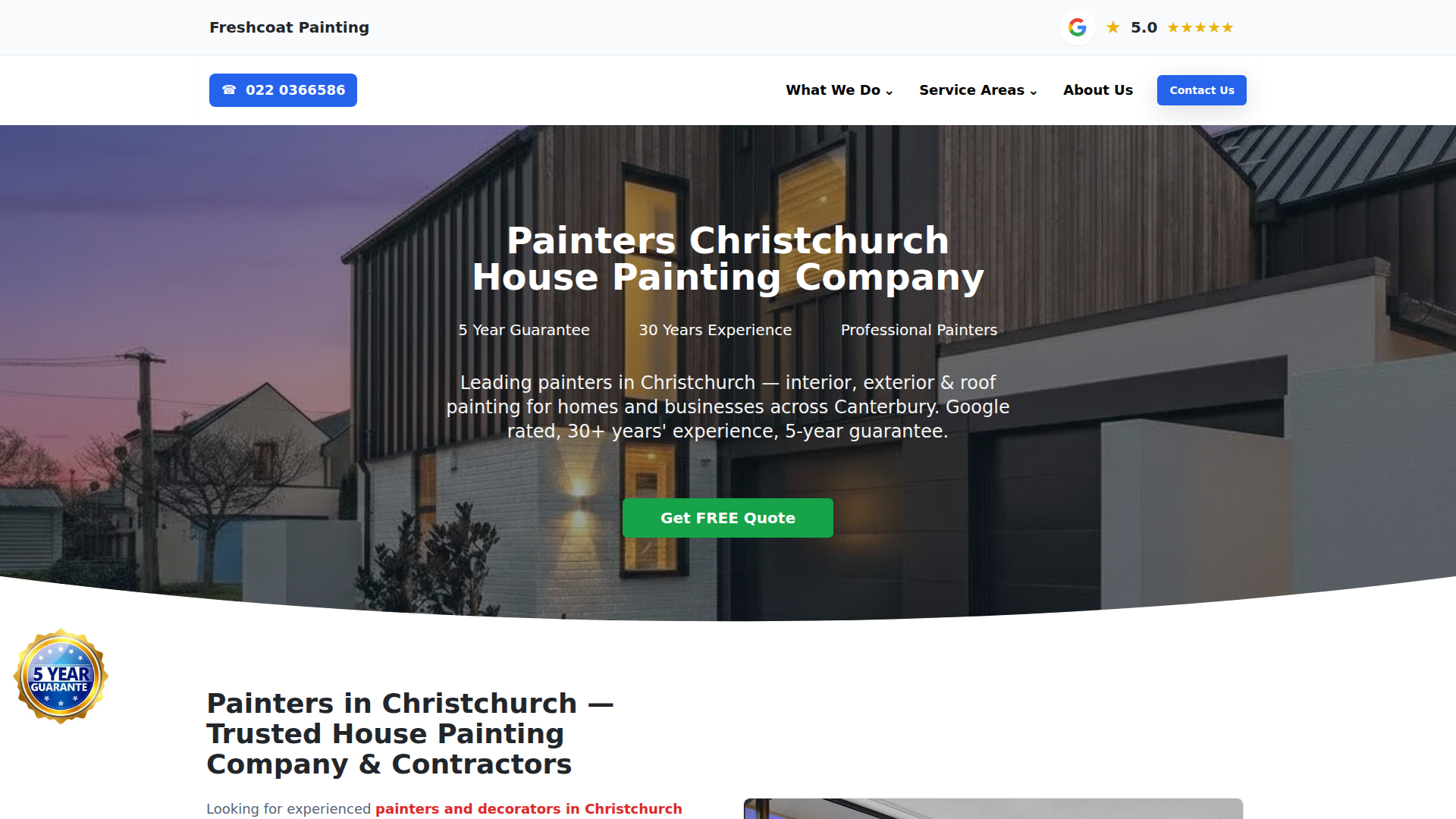 Website snapshot for Freshcoat Painting and Decorating