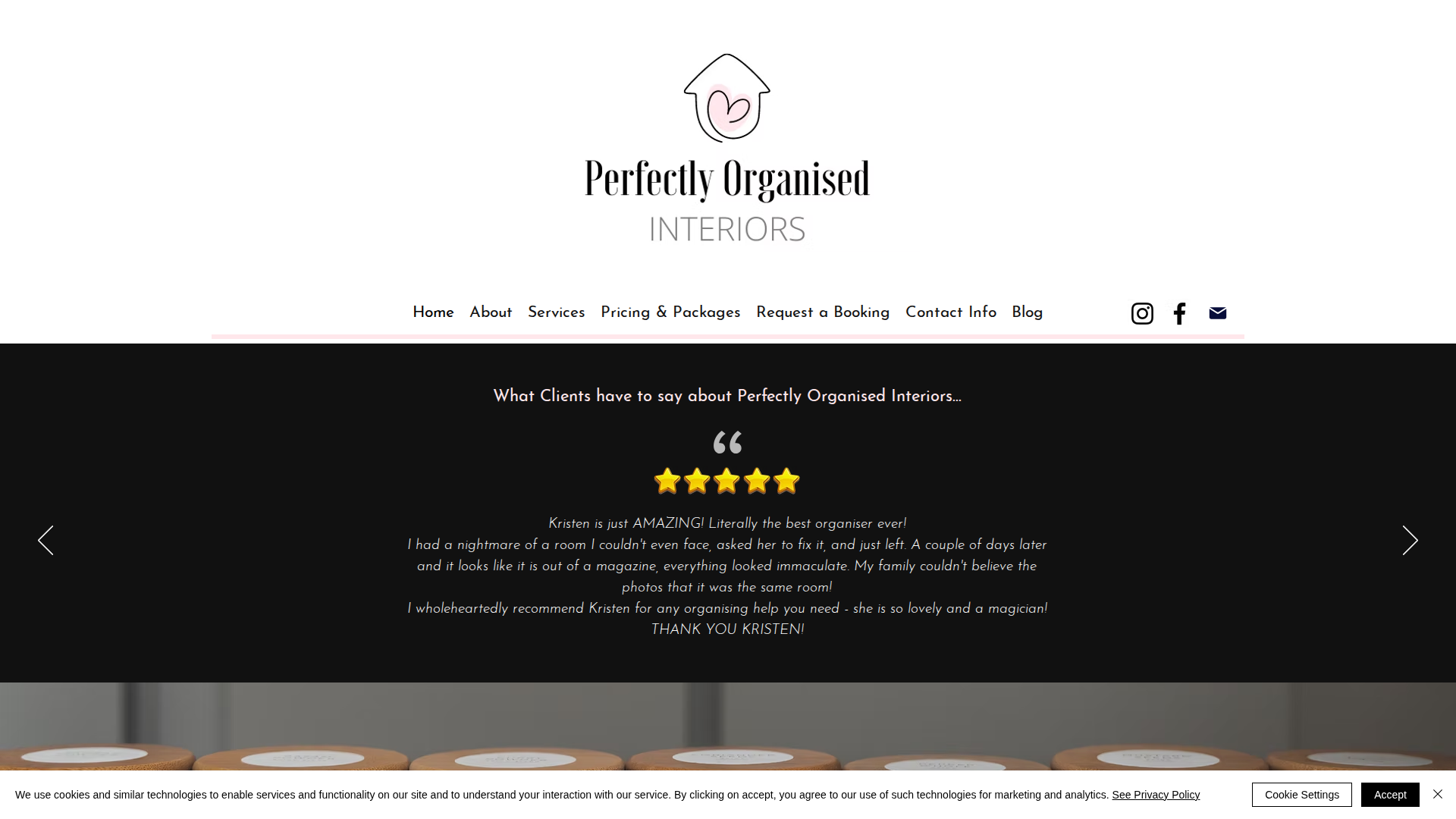 Website snapshot for Perfectly Organised Interiors