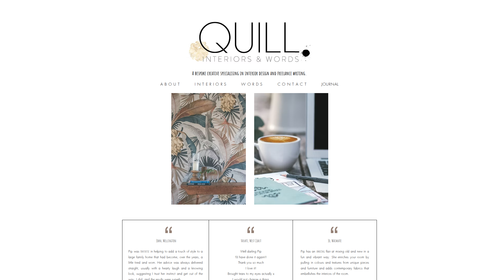 Website snapshot for Pip Goldsbury | Quill Interiors & Words