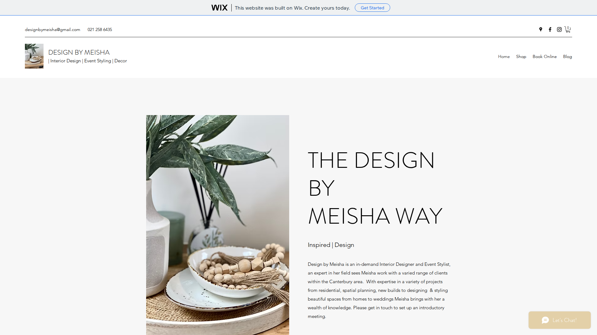 Website snapshot for Design by Meisha