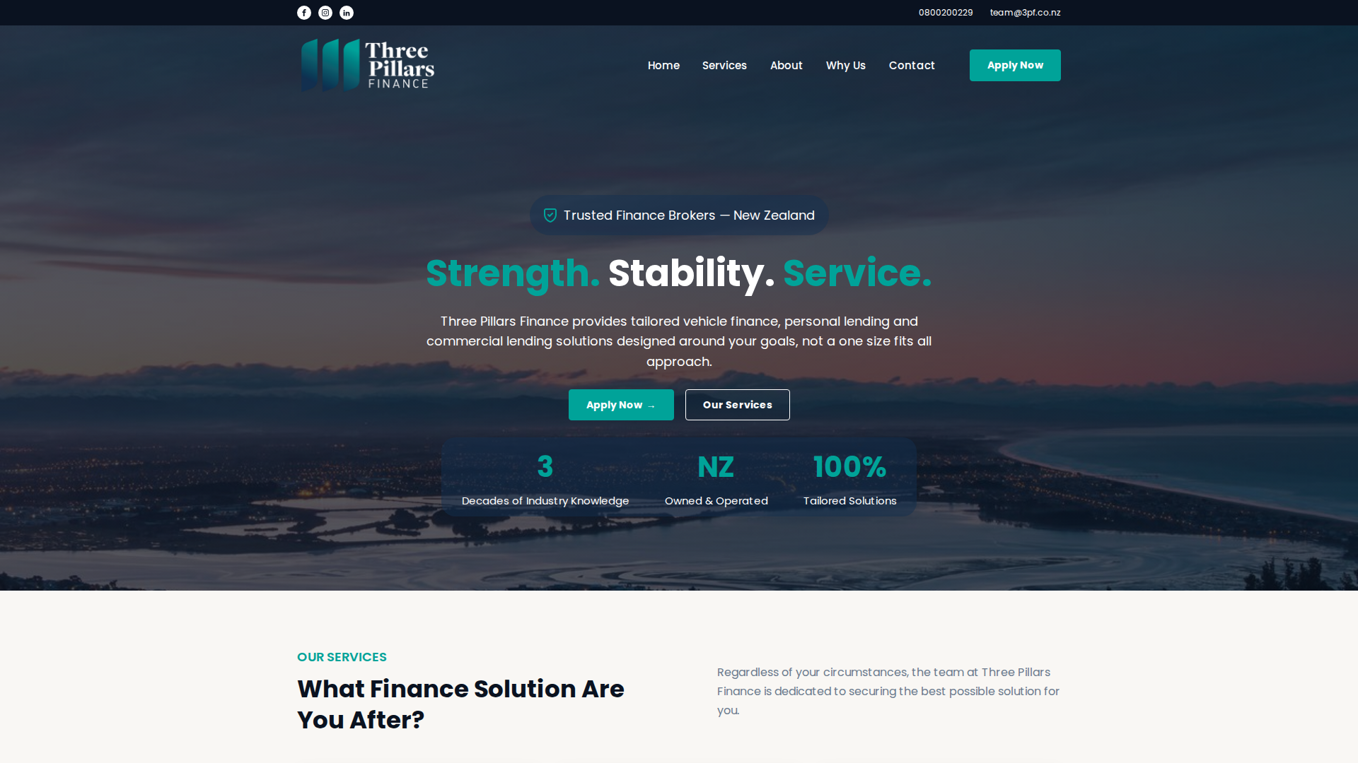 Website snapshot for Three Pillars Finance