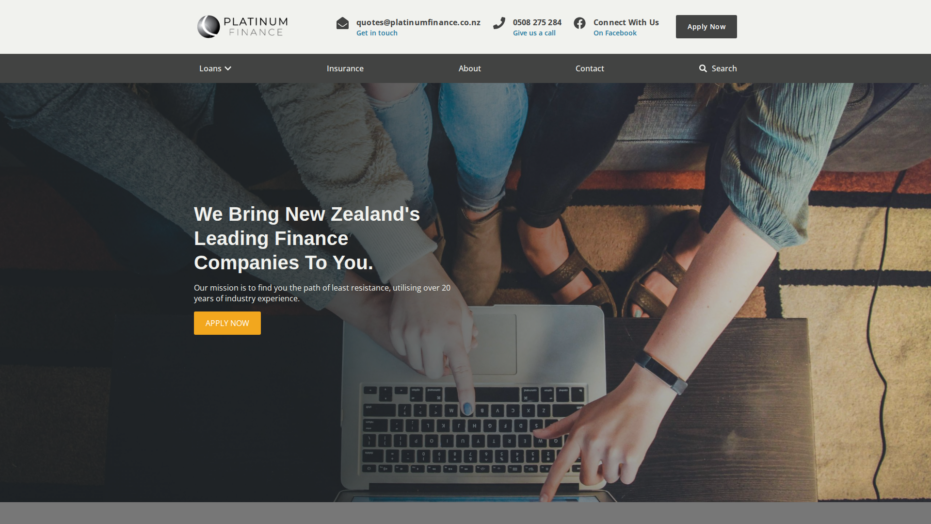 Website snapshot for Platinum Finance
