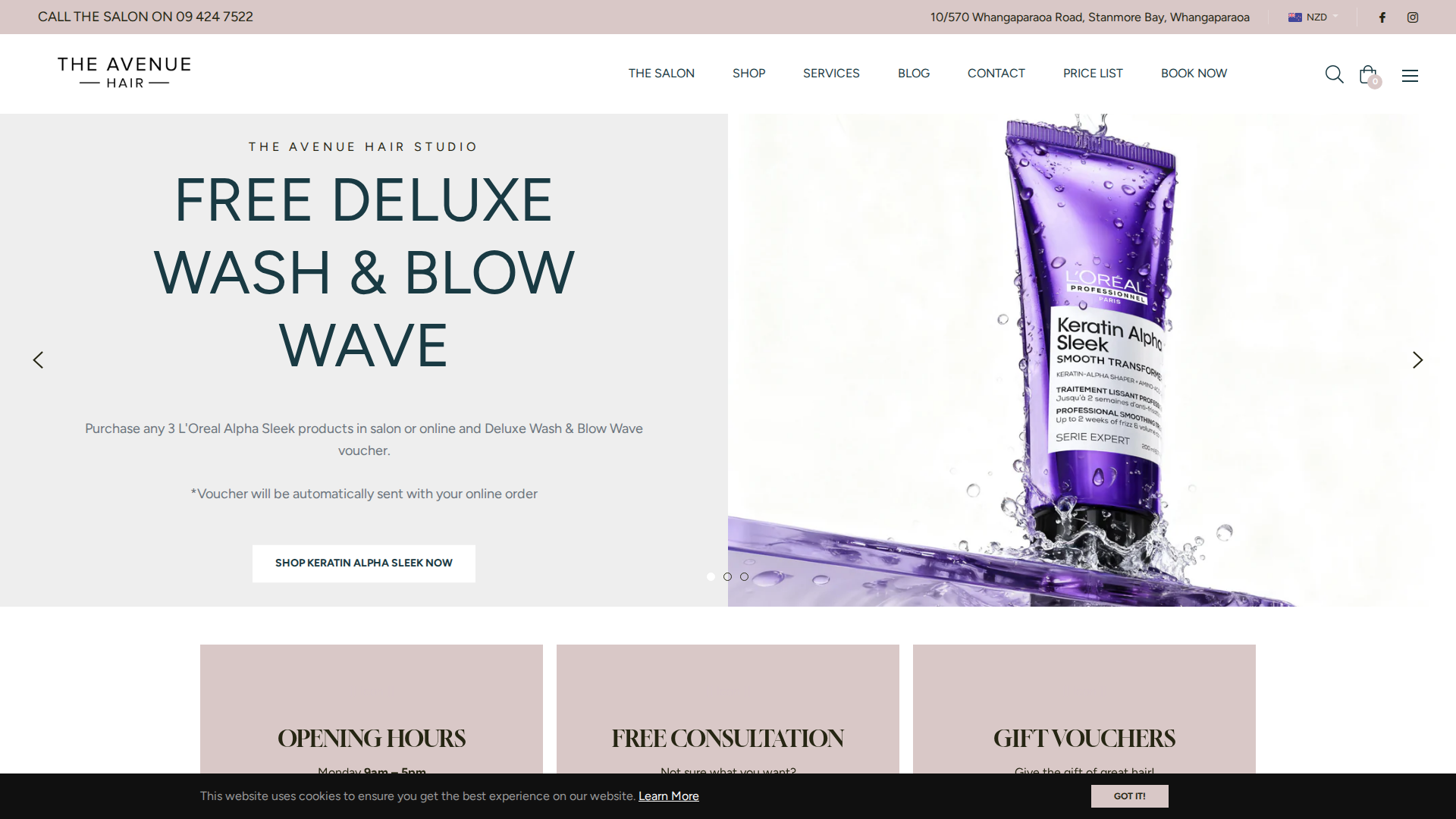Website snapshot for Avenue Hair Design
