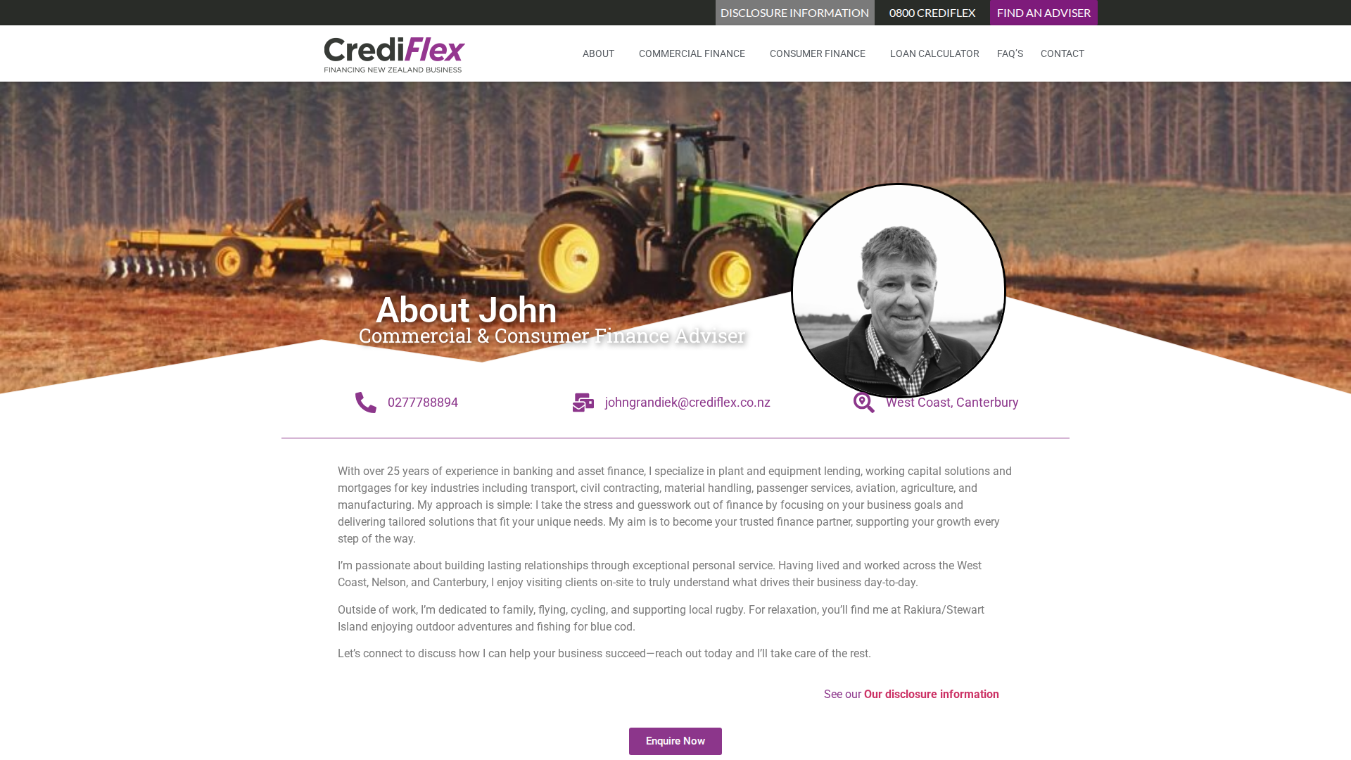 Website snapshot for John Grandiek, CrediFlex Finance Broker