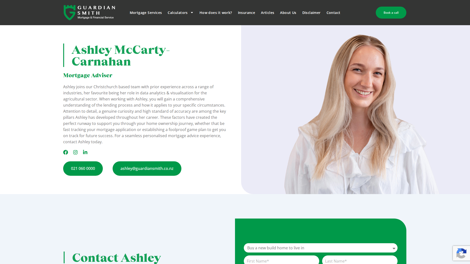 Website snapshot for Ashley McCarty-Carnahan - Mortgage Adviser Guardian Smith Christchurch