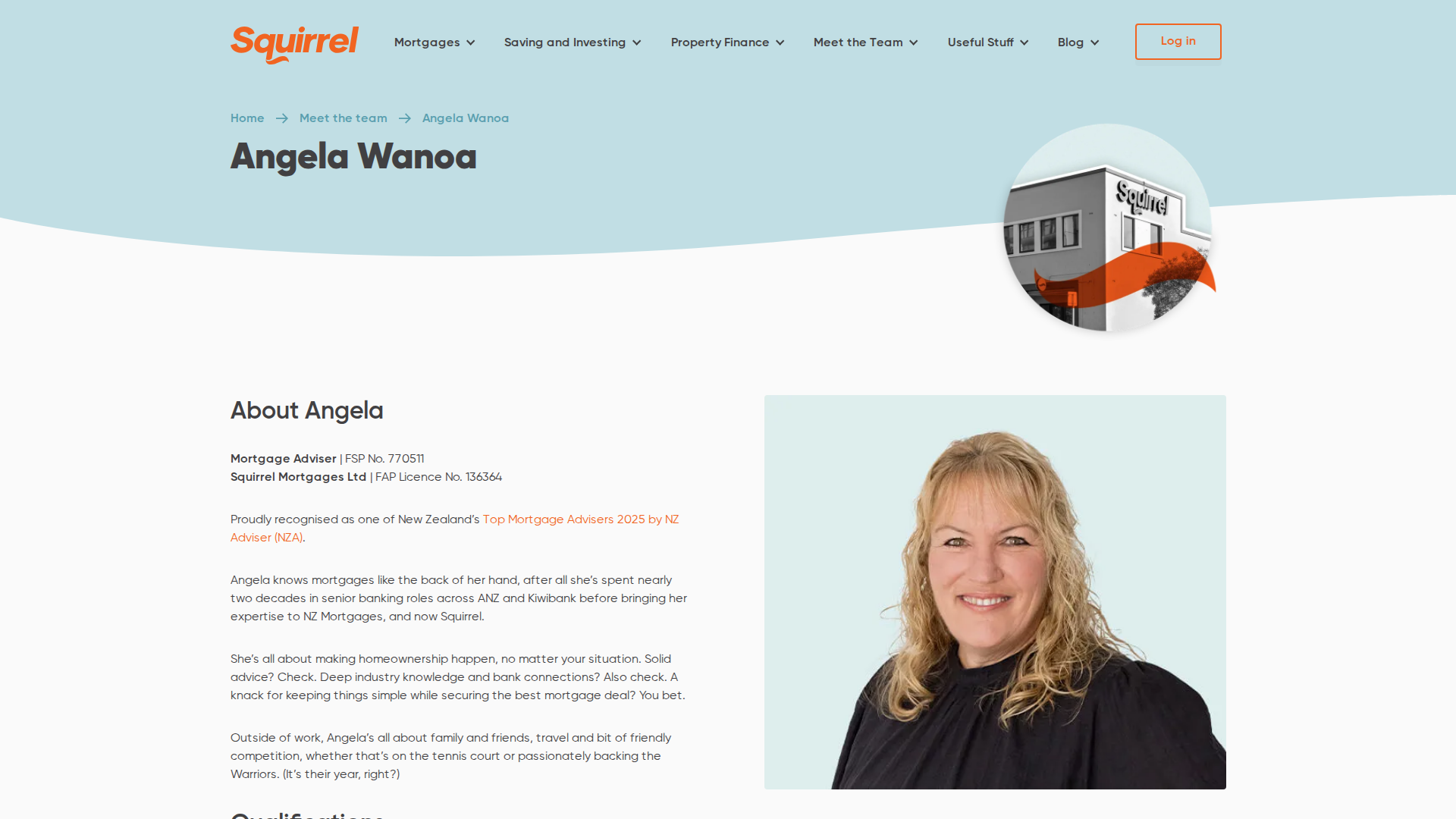 Website snapshot for Angela Wanoa Mortgage Adviser