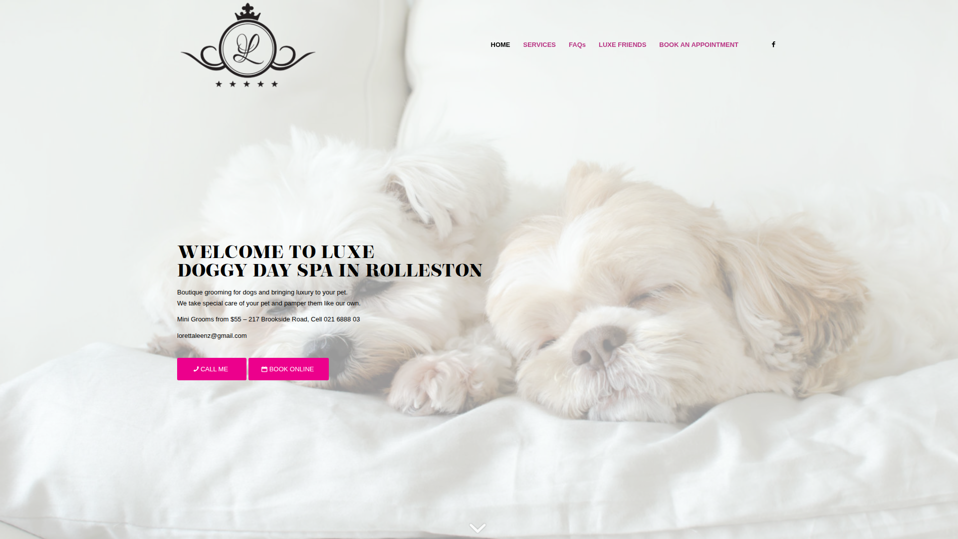 Website snapshot for Luxe Doggy Day Spa