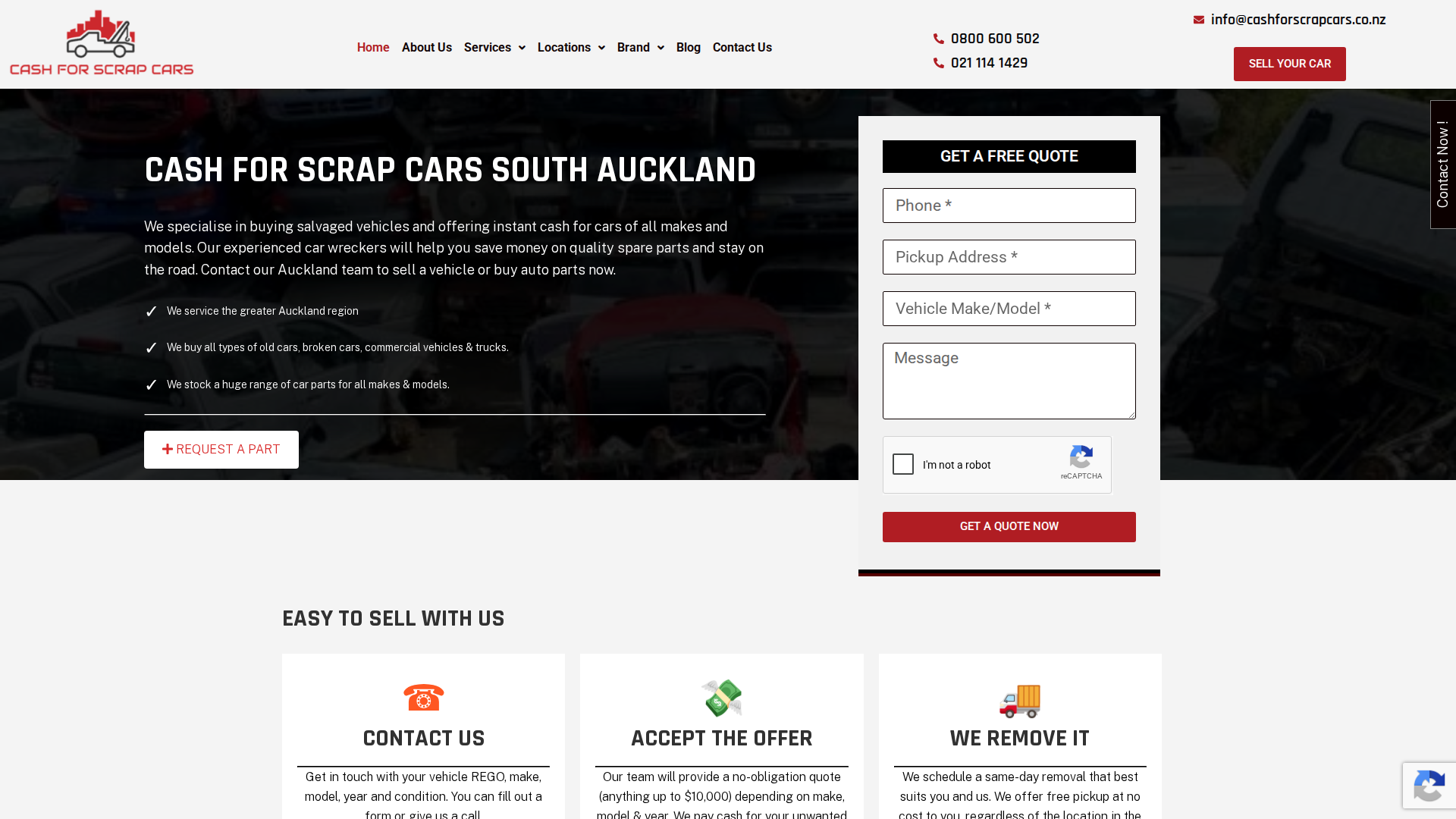 Website snapshot for Cash for Scrap Cars Auckland