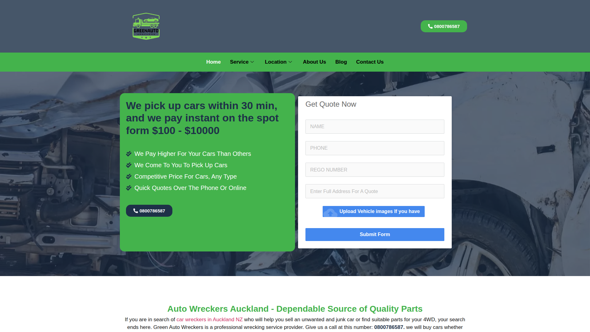 Website snapshot for Green Auto Wreckers