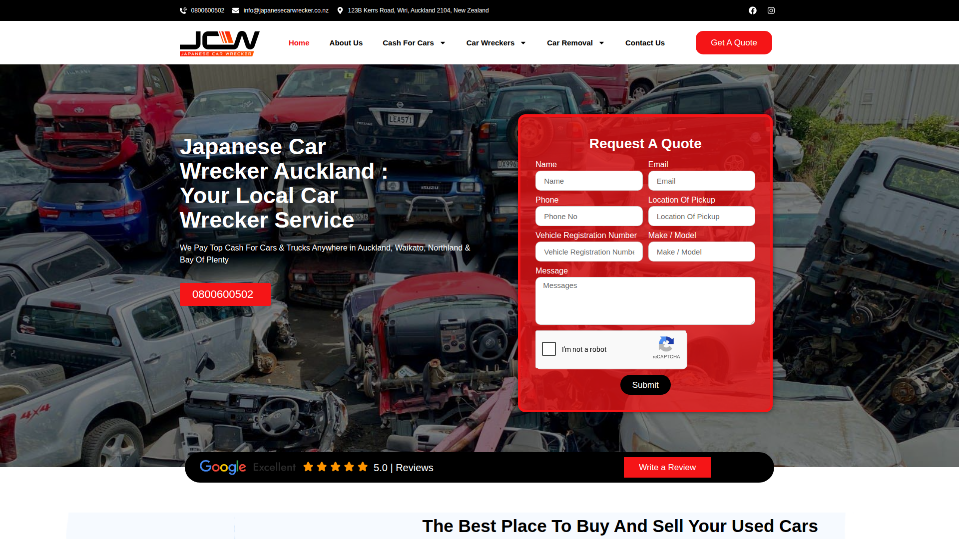 Website snapshot for Japanese Car Wrecker Auckland