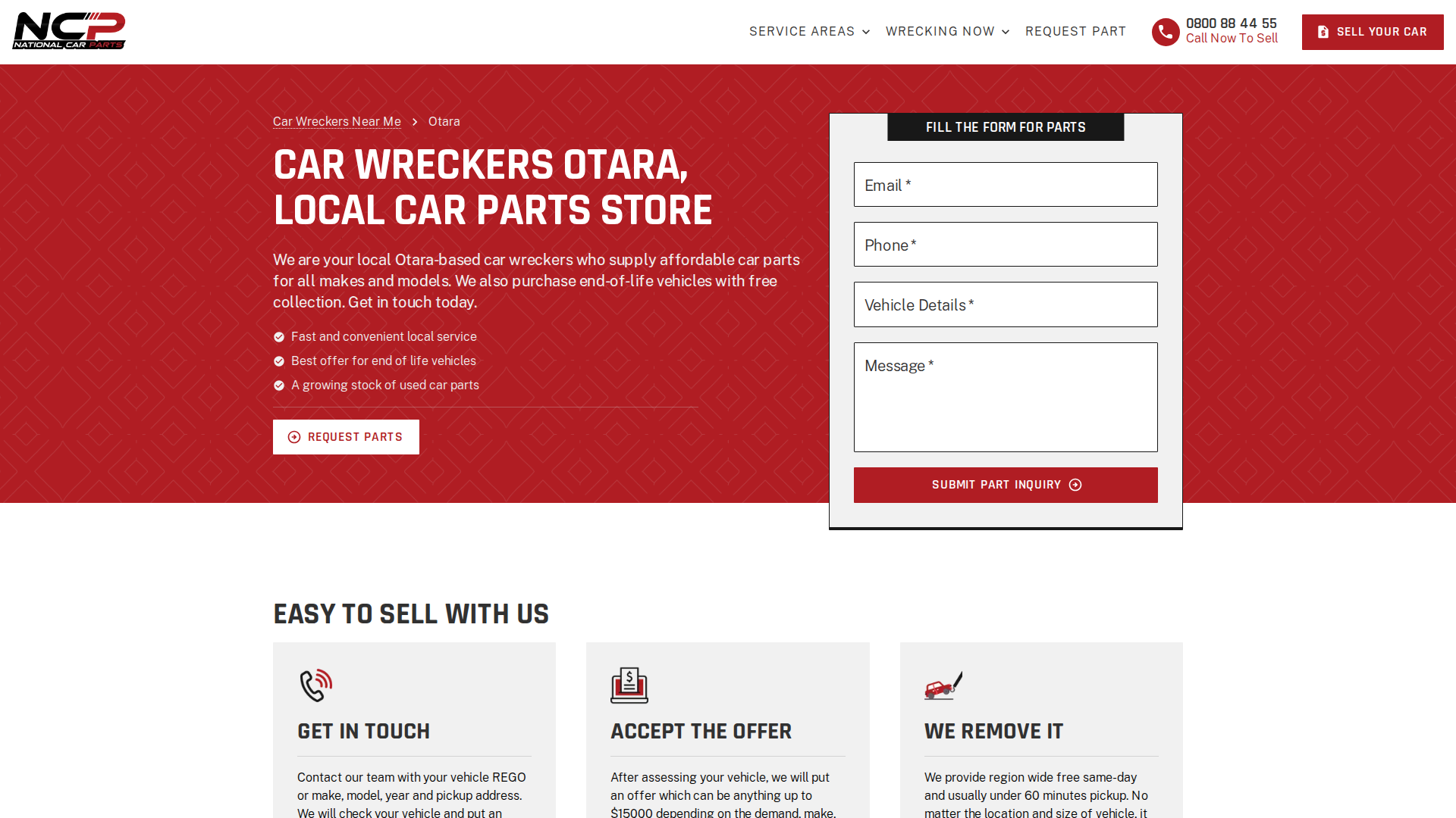 Website snapshot for National Car Removal & Car Parts Auckland
