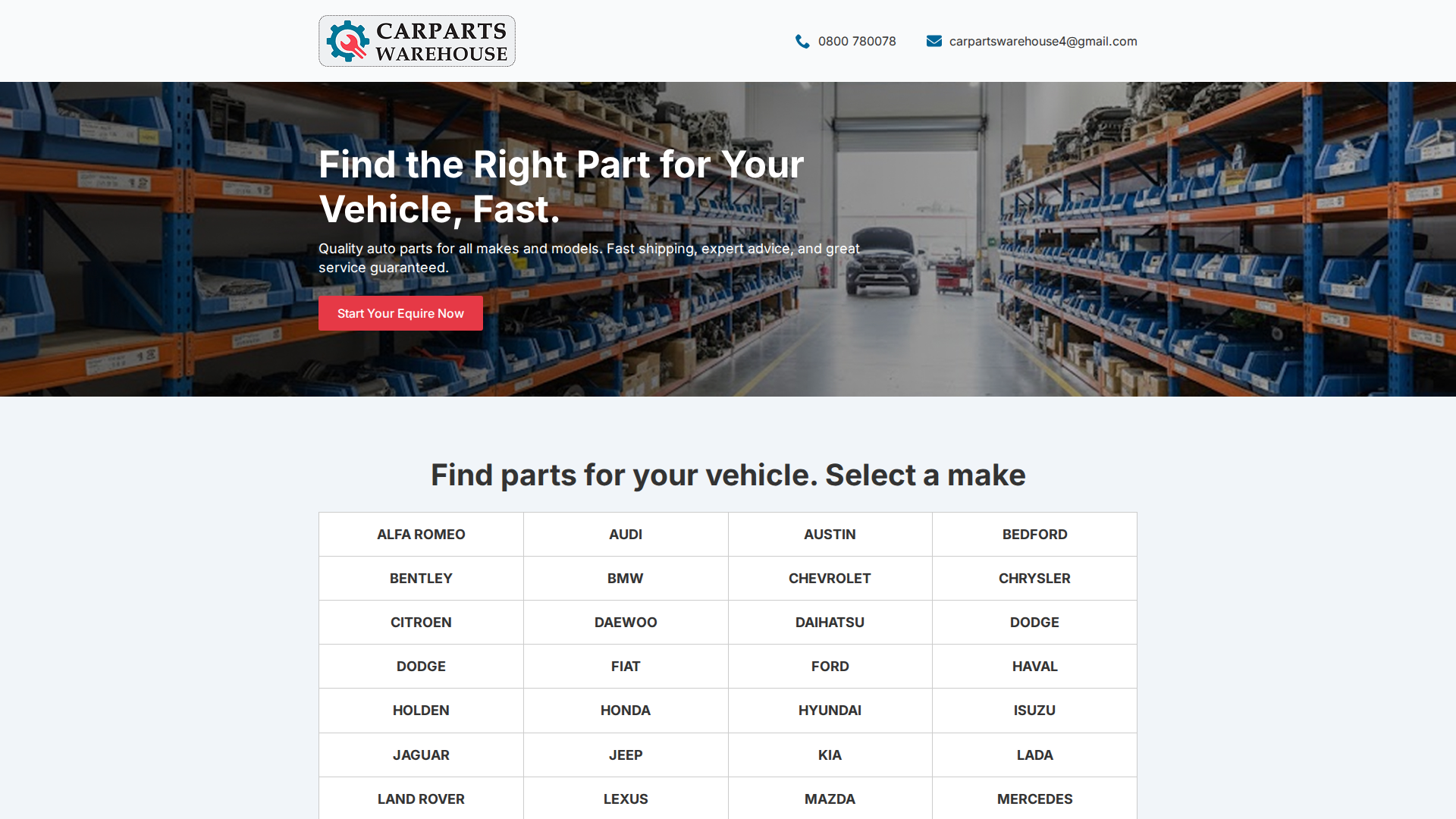 Website snapshot for Carparts Warehouse