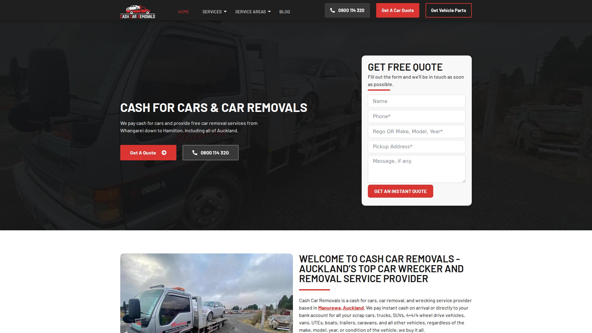 Website snapshot for Cash Car Removals