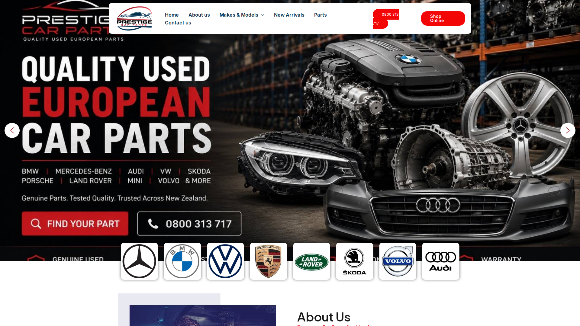 Website snapshot for Prestige Car Parts