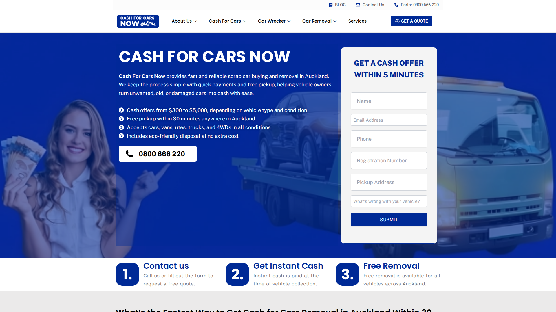 Website snapshot for Cash For Cars Now