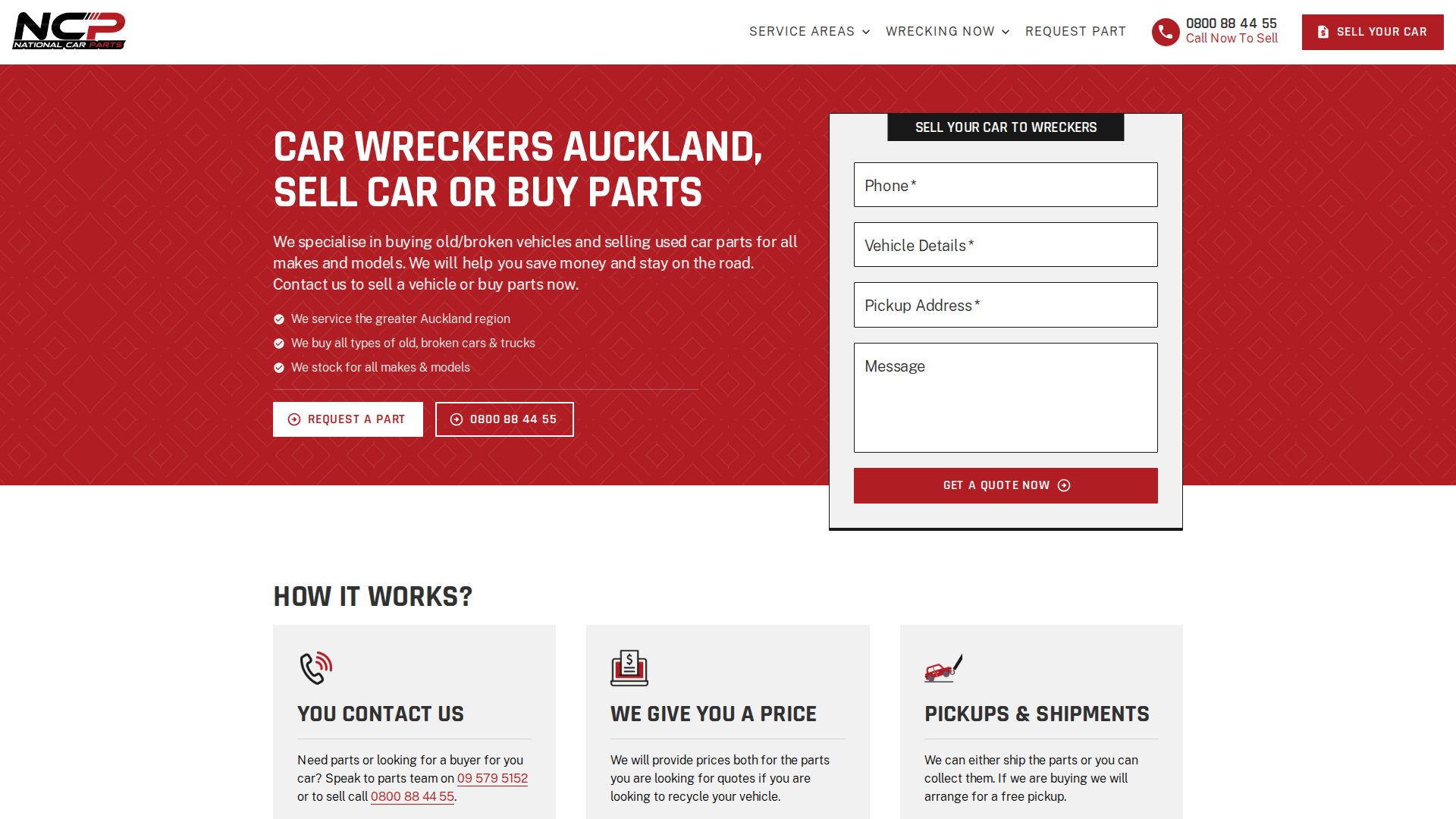 Website snapshot for National Car Parts Auckland