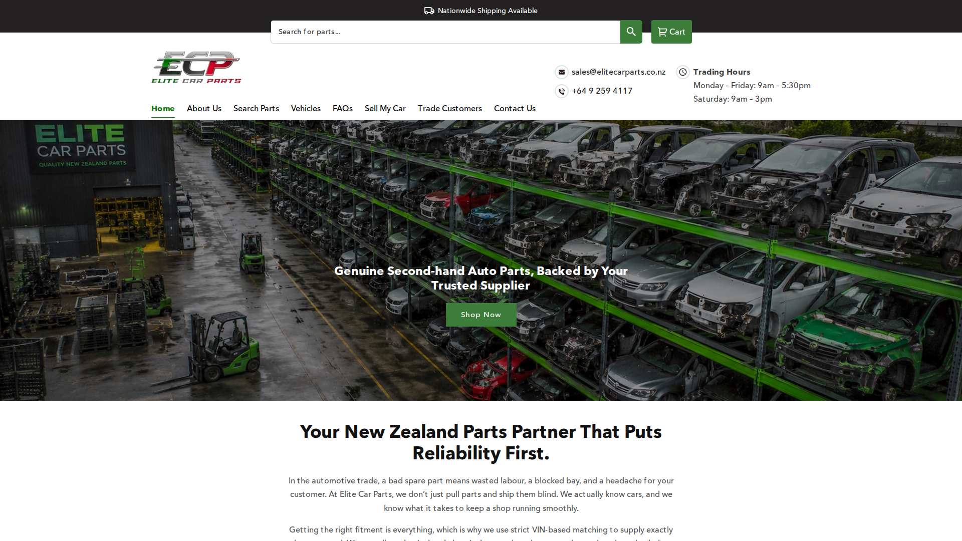 Website snapshot for Elite Car Parts