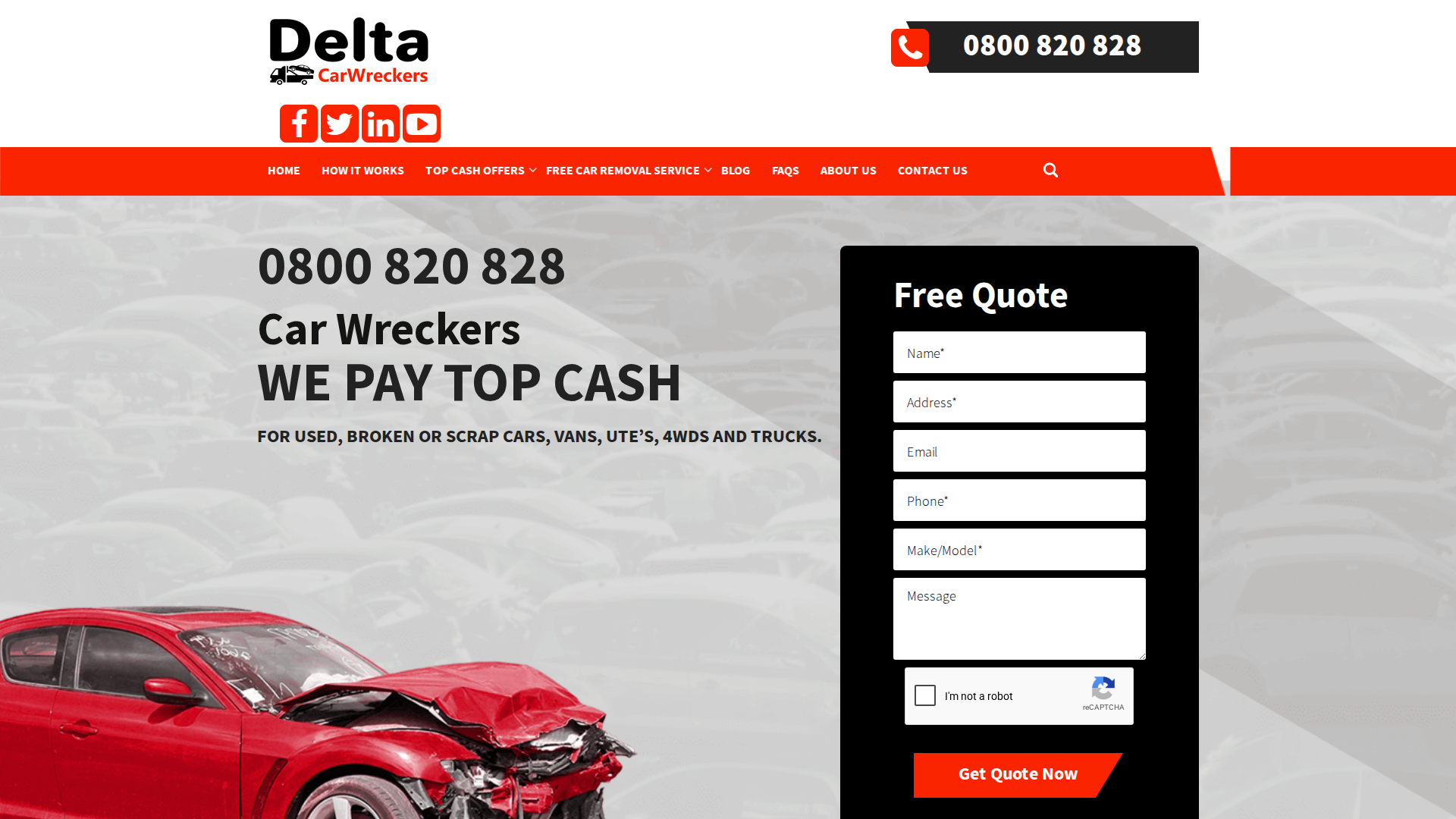 Website snapshot for Delta Car Wreckers