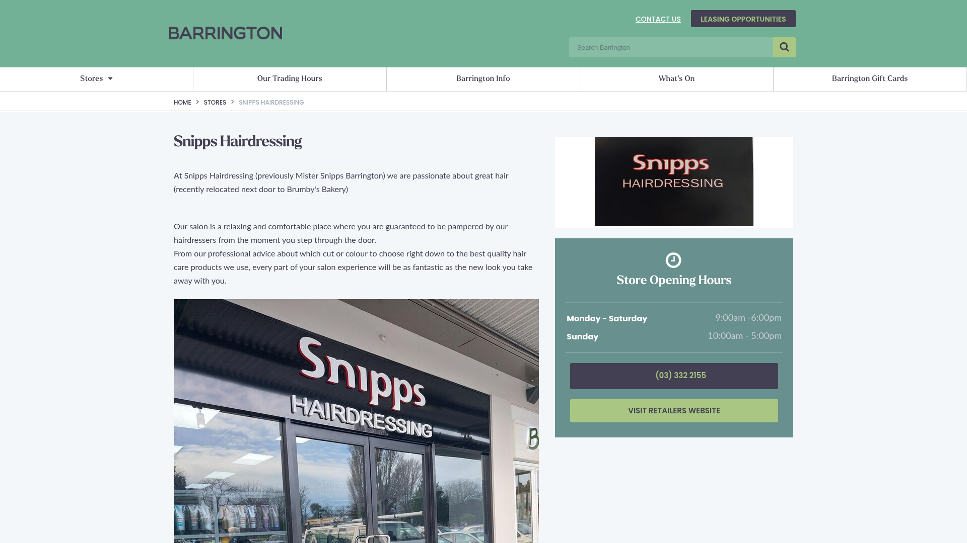 Website snapshot for Snipps Hairdressing