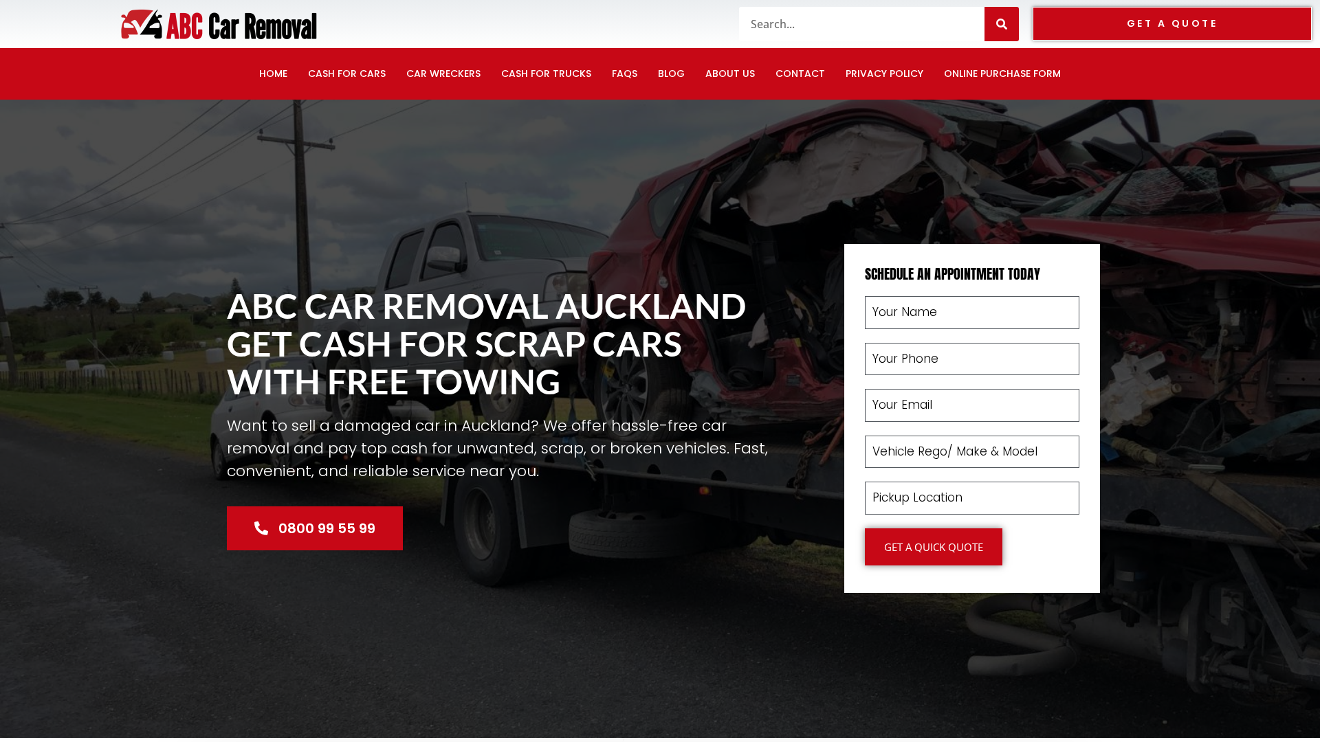 Website snapshot for ABC Car Removal & Cash for Cars