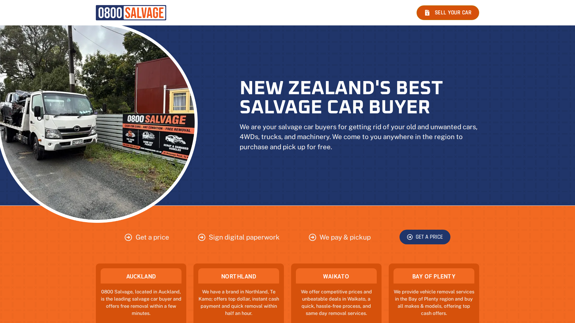 Website snapshot for 0800 Salvage