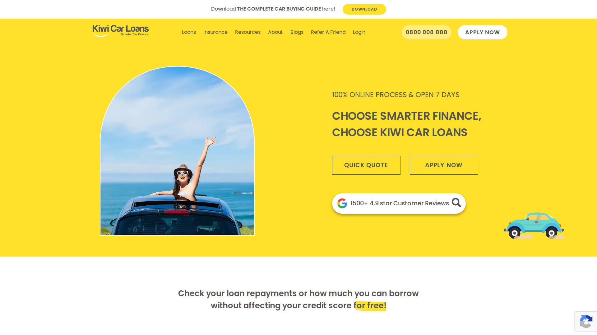 Website snapshot for Kiwi Car Loans