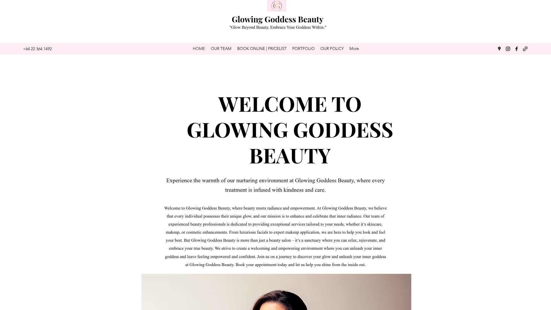 Website snapshot for Glowing Goddess Beauty & Cosmetic Brow Tattoo
