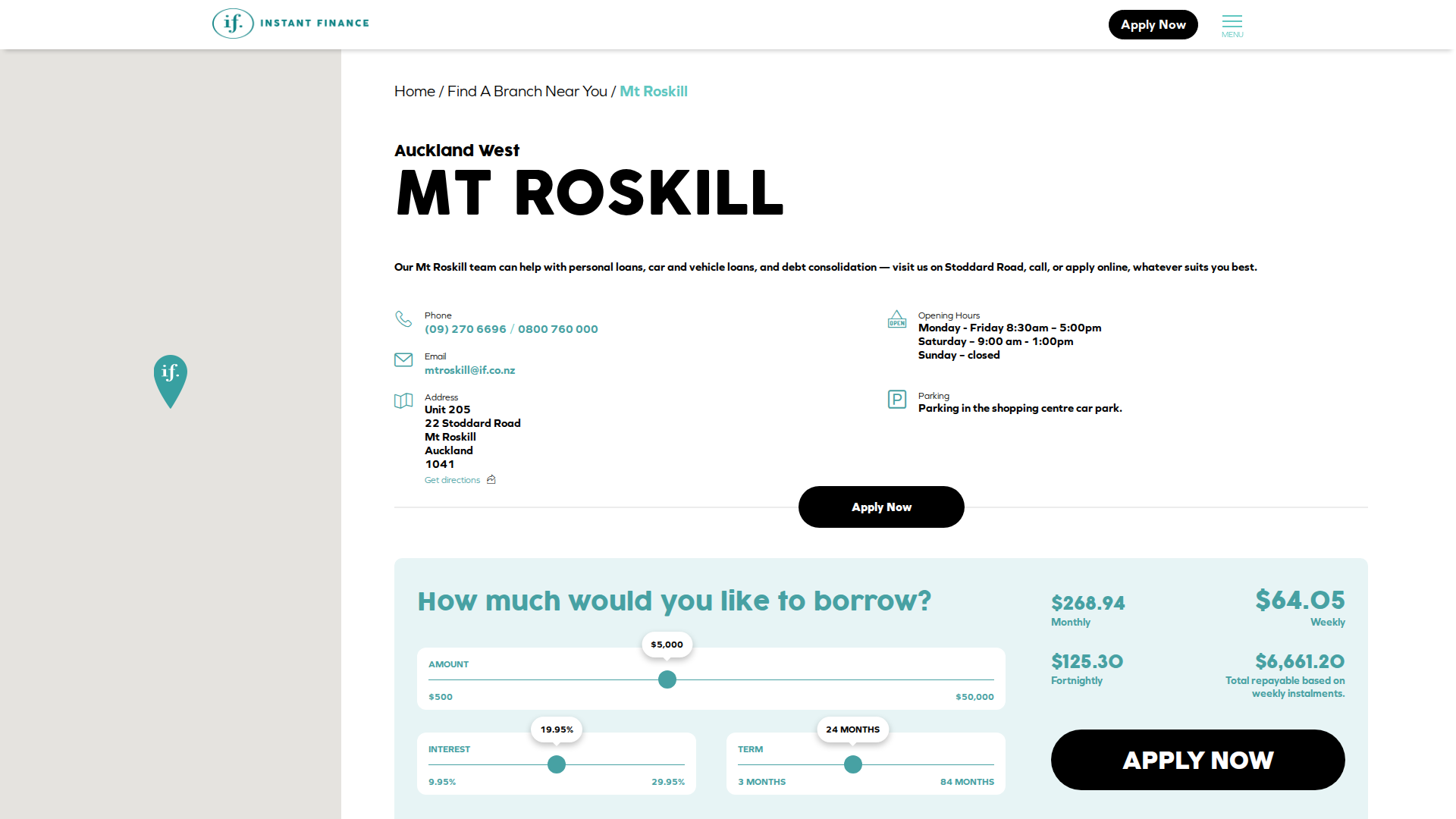 Website snapshot for Instant Finance Mt Roskill