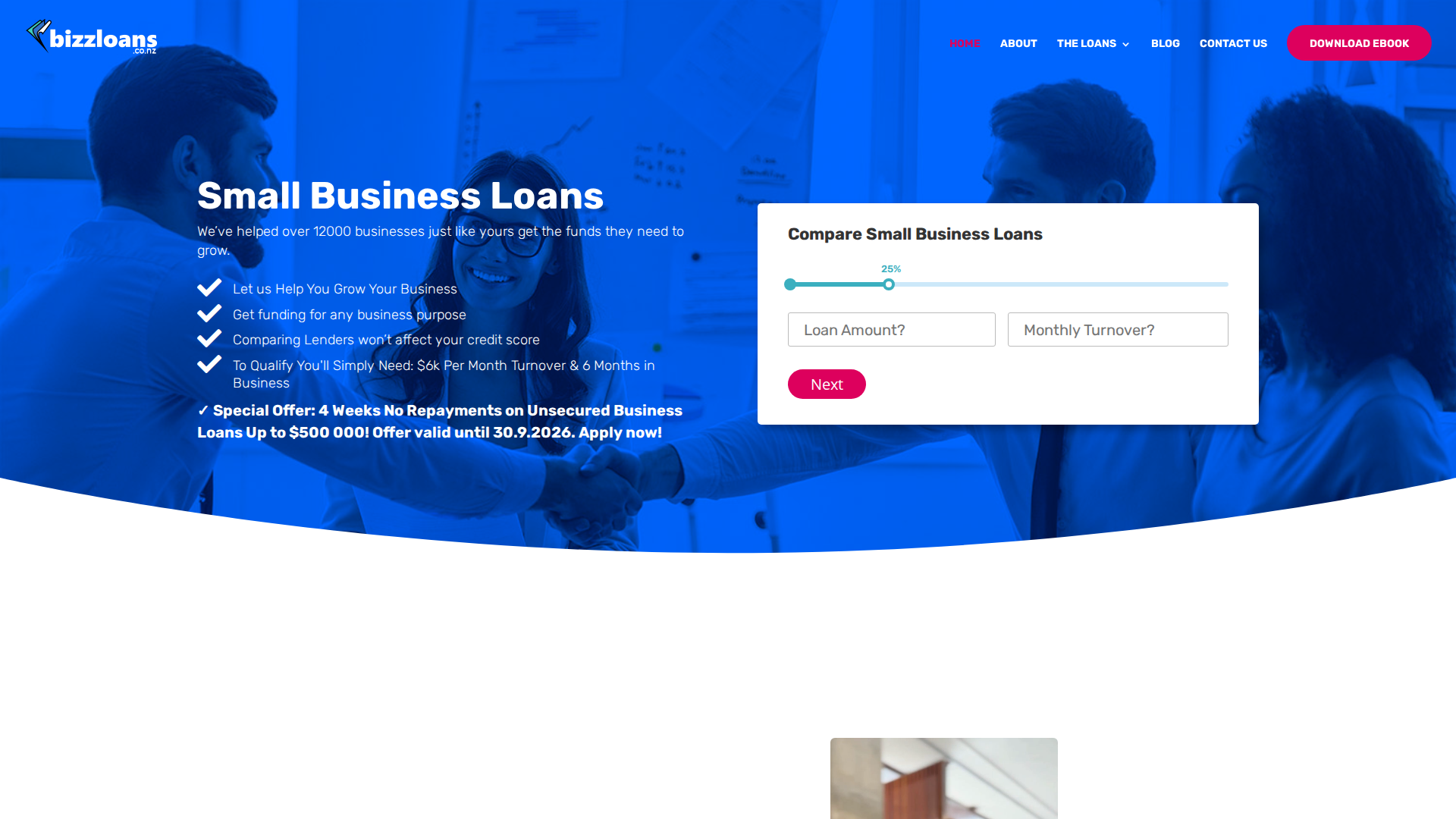 Website snapshot for Bizzloans New Zealand