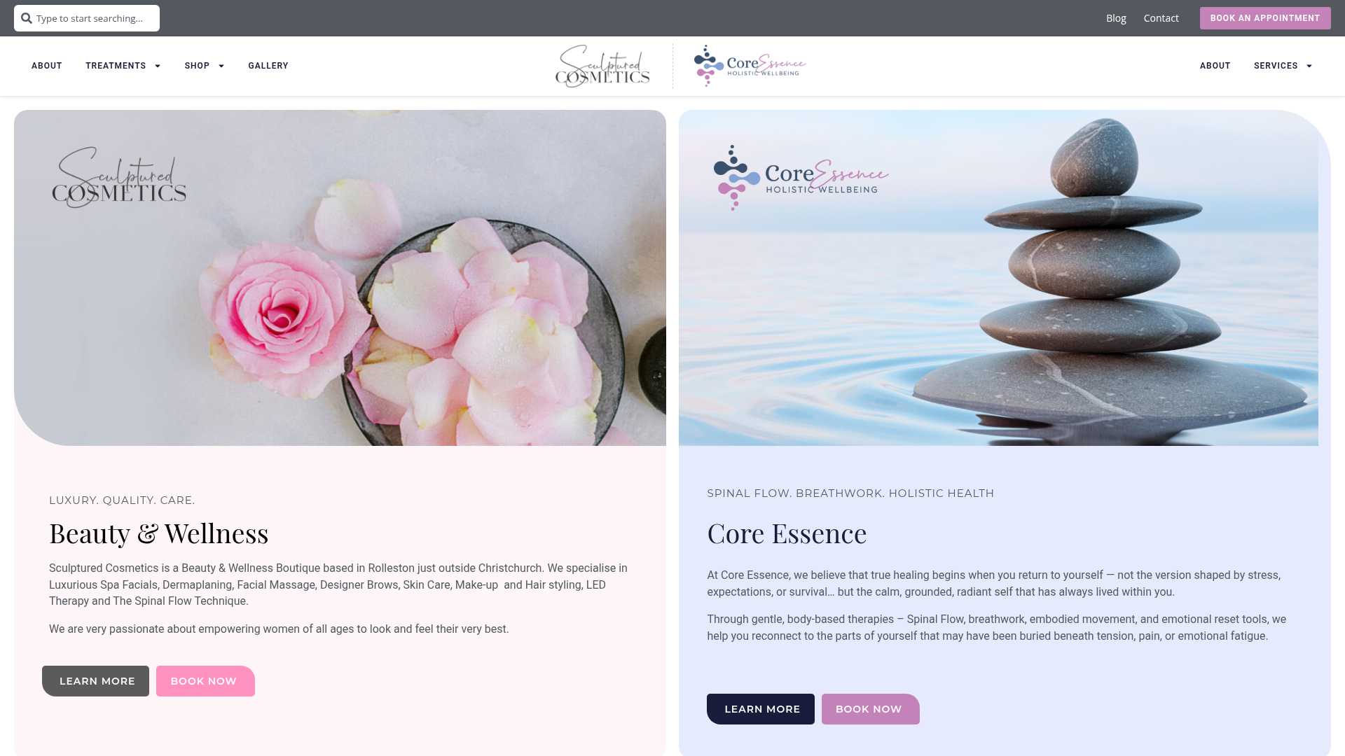Website snapshot for Sculptured Cosmetics