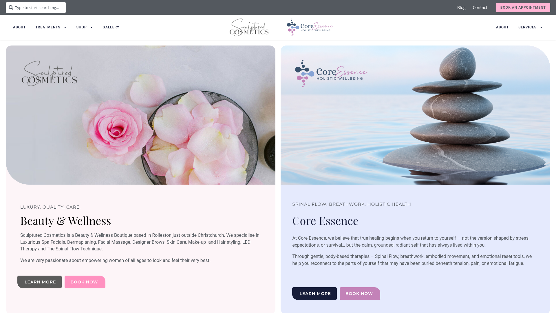 Website snapshot for Sculptured Cosmetics