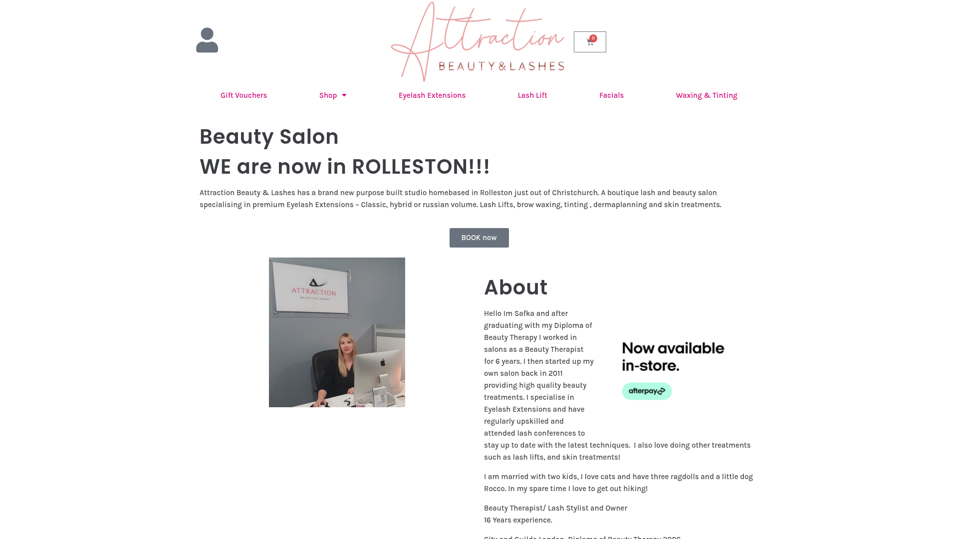 Website snapshot for Attraction Beauty & Lashes