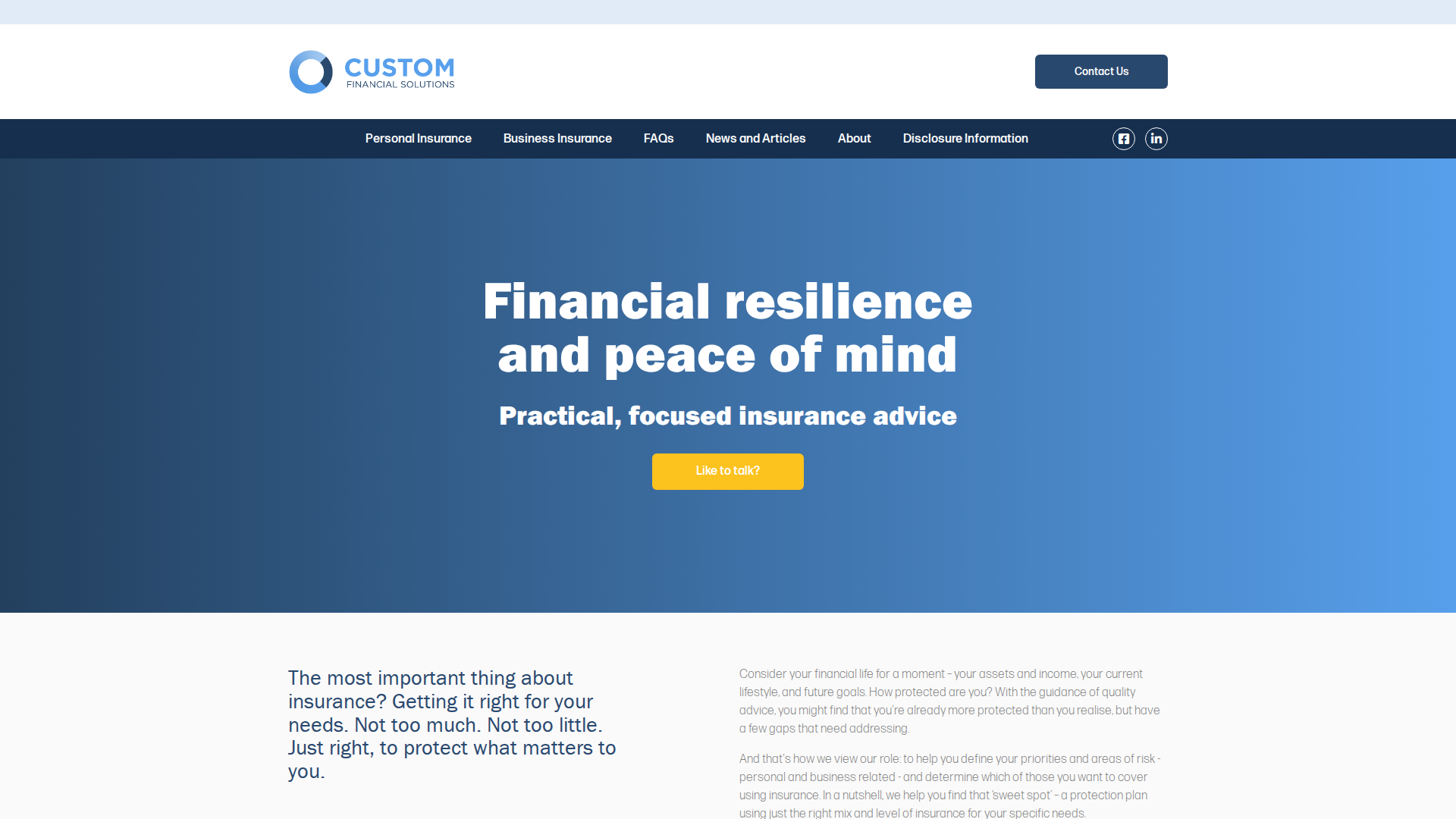 Website snapshot for Custom Financial Solutions