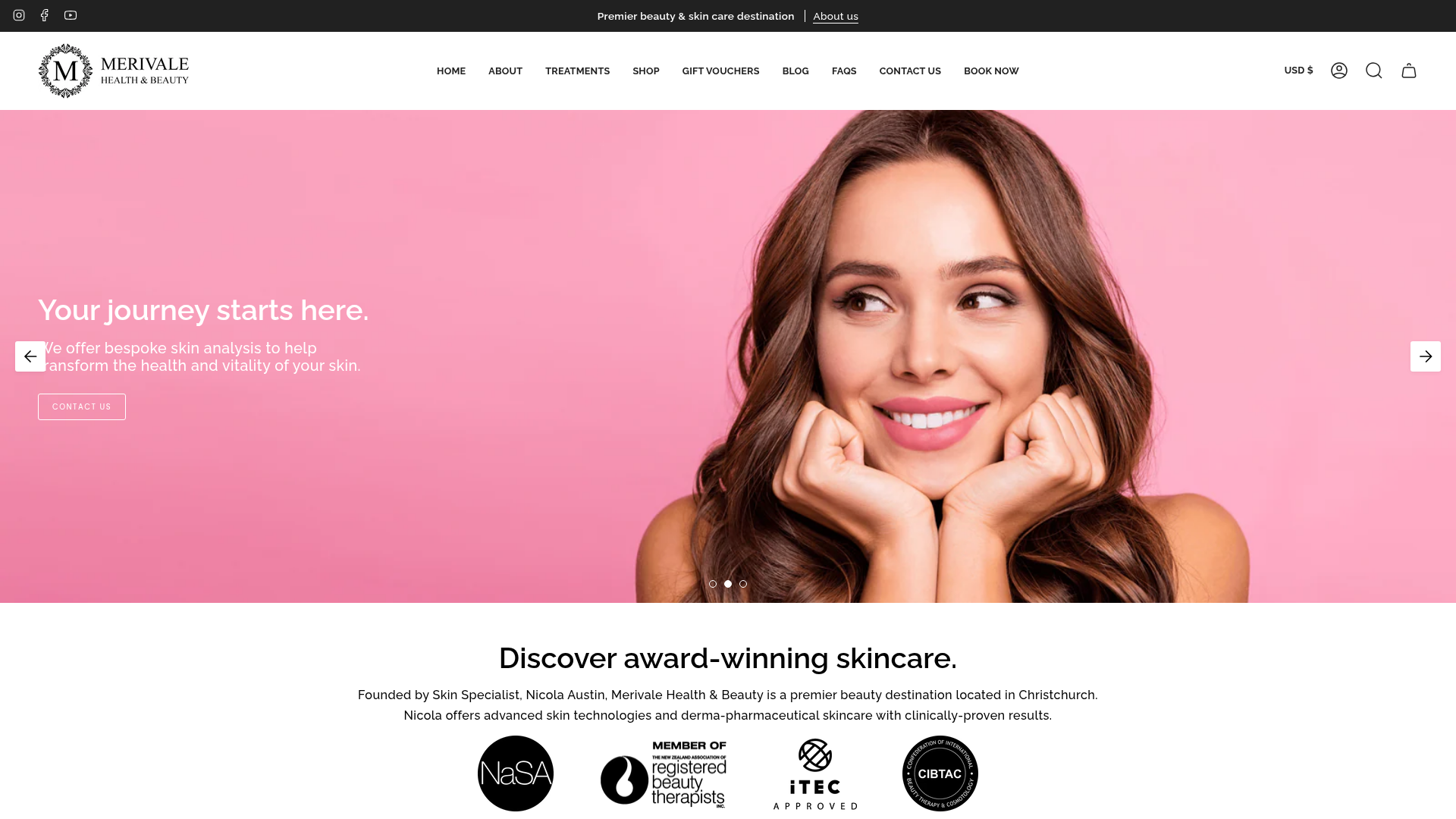 Website snapshot for Merivale Health & Beauty Clinique