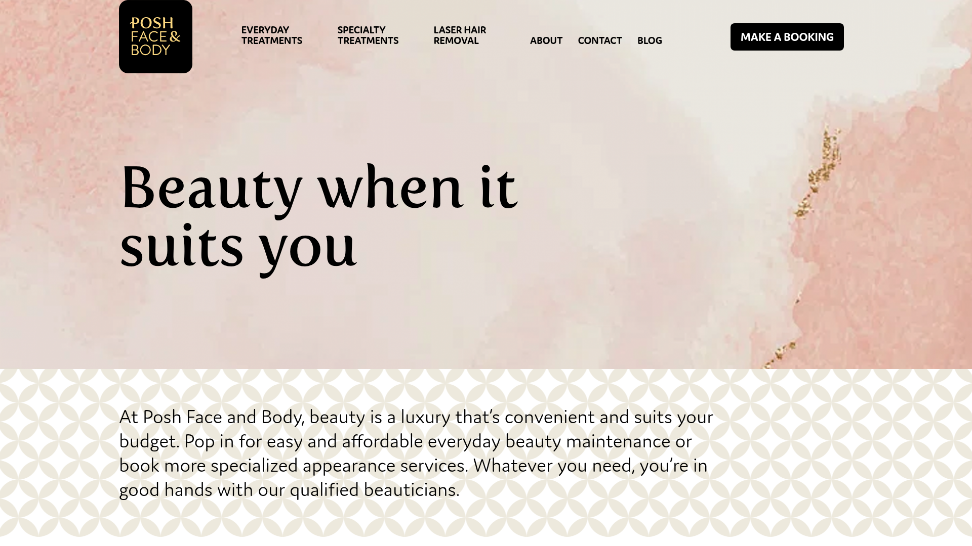 Website snapshot for POSH Face & Body