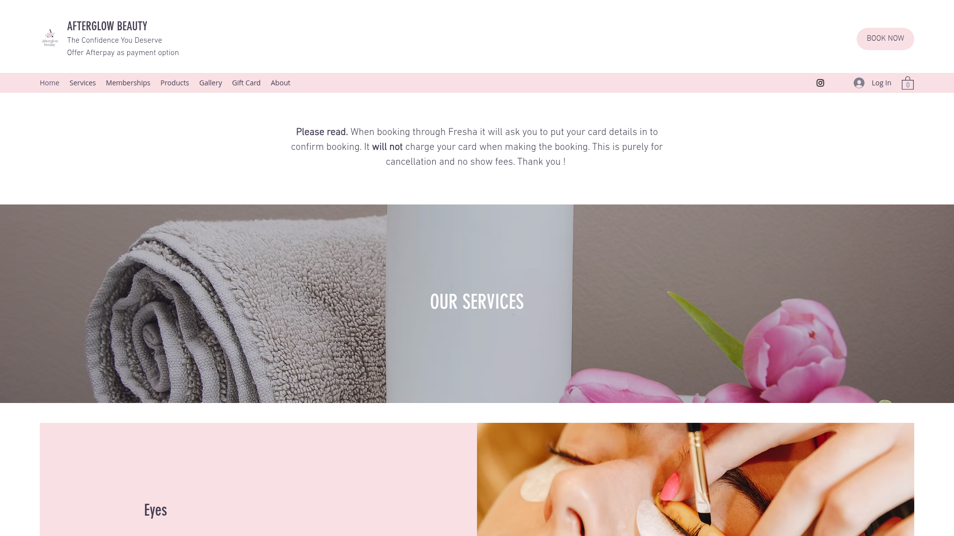 Website snapshot for Afterglow beauty nz