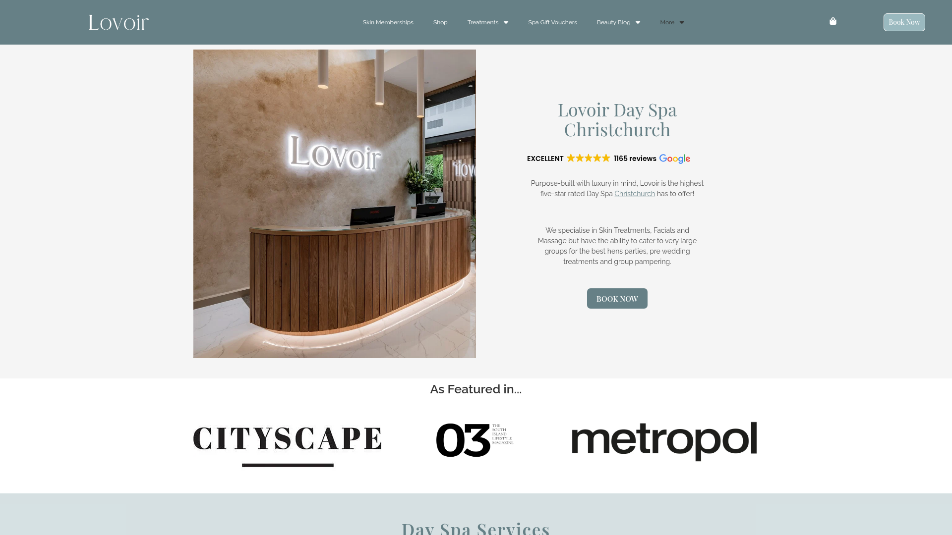 Website snapshot for Lovoir Day Spa Christchurch